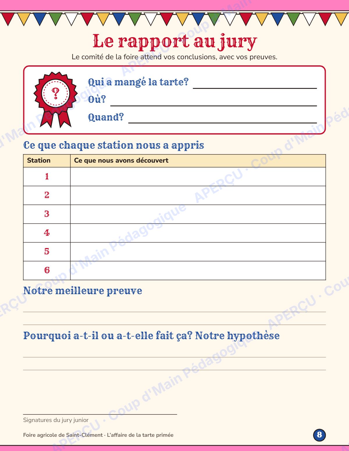 Page 8 — Enquête mathématique — 5e année, la tarte primée