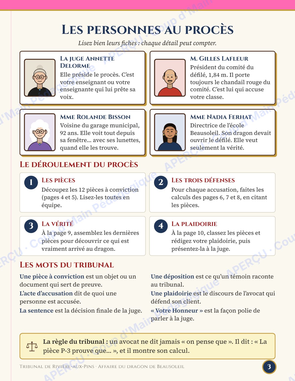 Page 3 — Enquête mathématique — 6e année, le procès du dragon