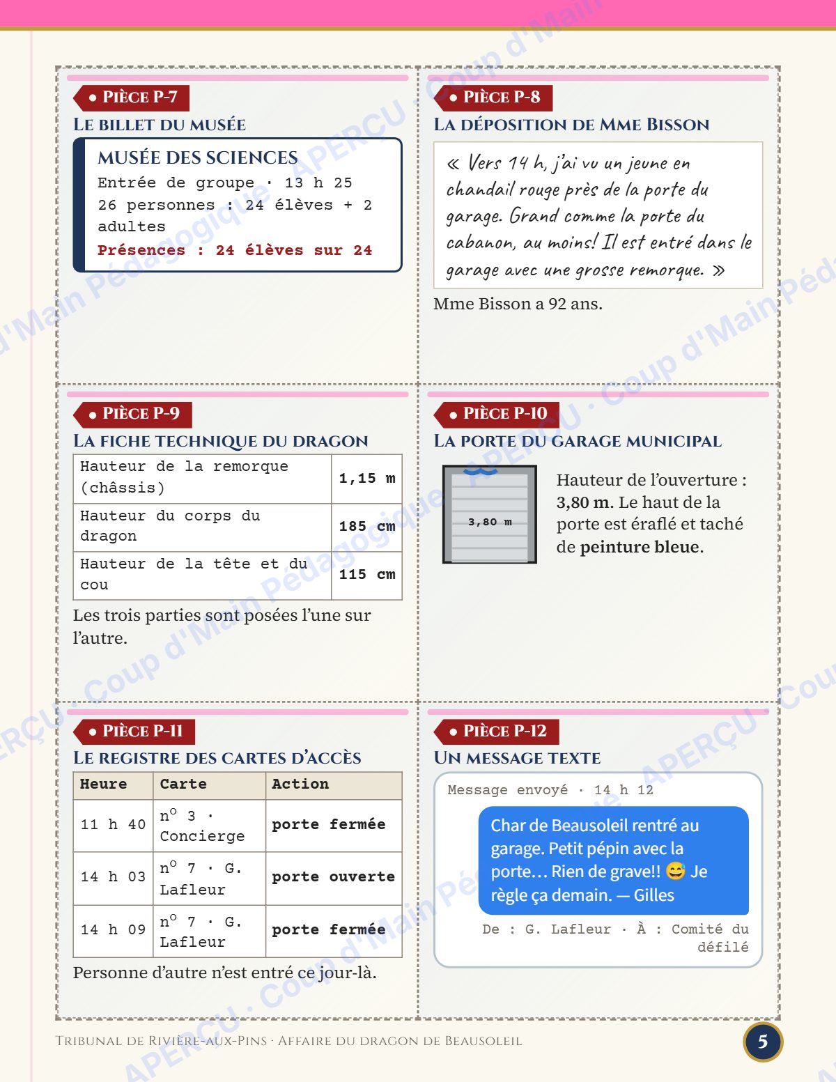 Page 5 — Enquête mathématique — 6e année, le procès du dragon