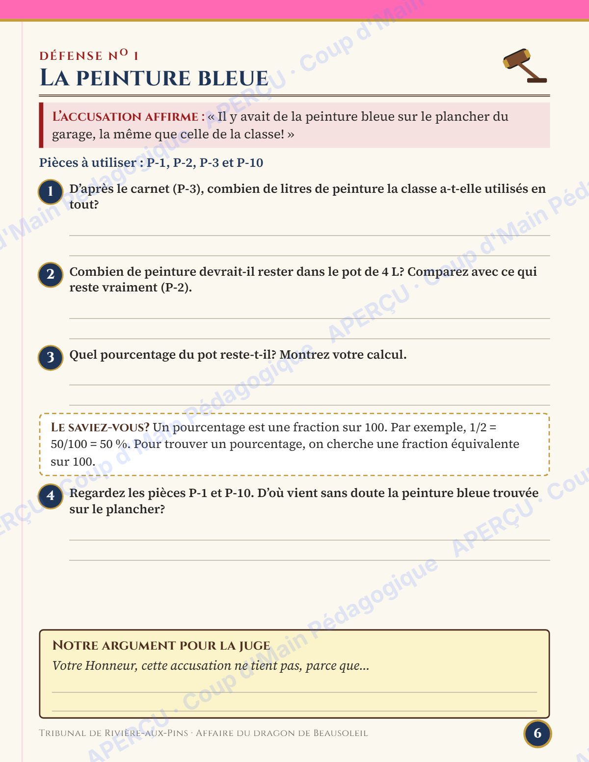 Page 6 — Enquête mathématique — 6e année, le procès du dragon