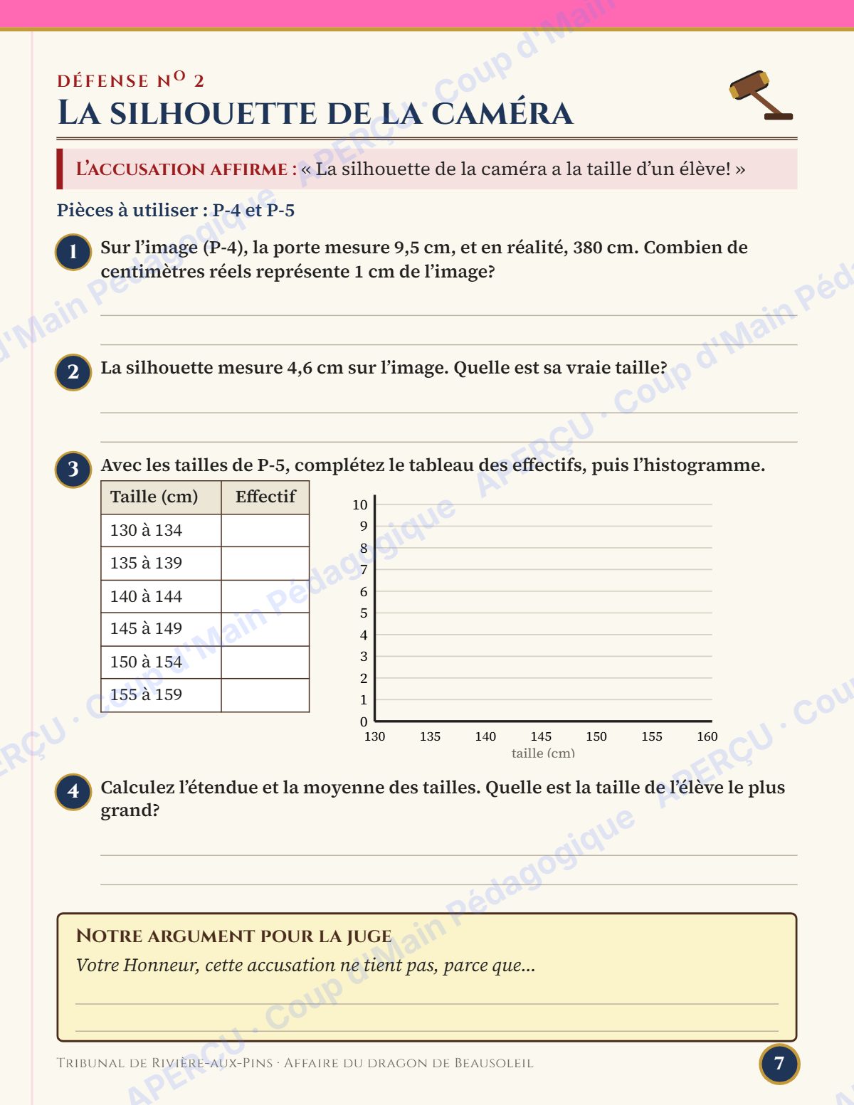 Page 7 — Enquête mathématique — 6e année, le procès du dragon