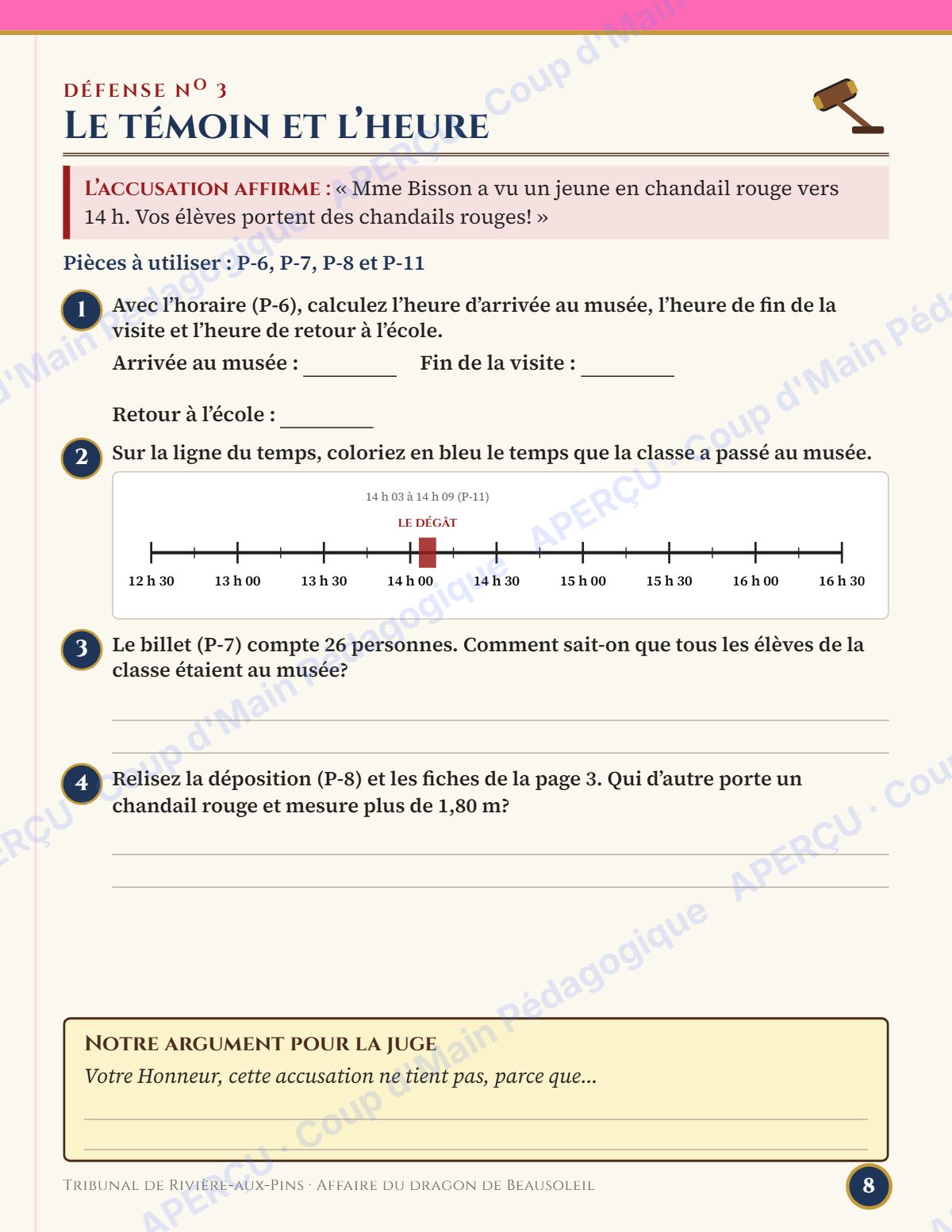 Page 8 — Enquête mathématique — 6e année, le procès du dragon