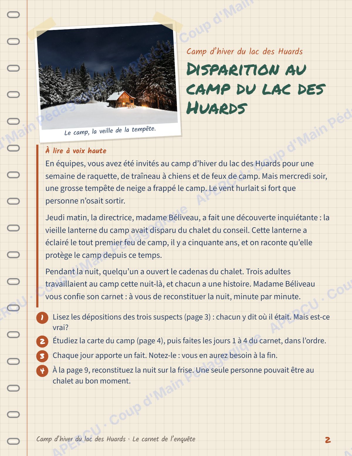 Page 2 — Enquête mathématique — 6e année, le lac des Huards