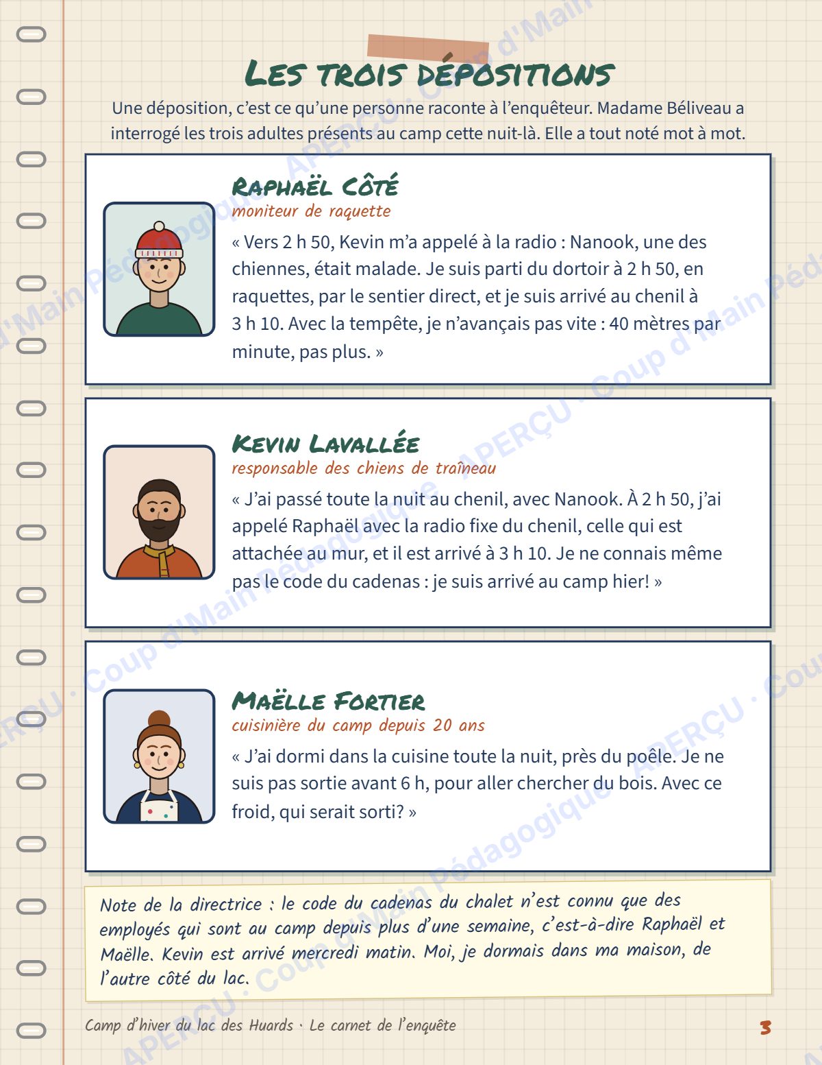 Page 3 — Enquête mathématique — 6e année, le lac des Huards
