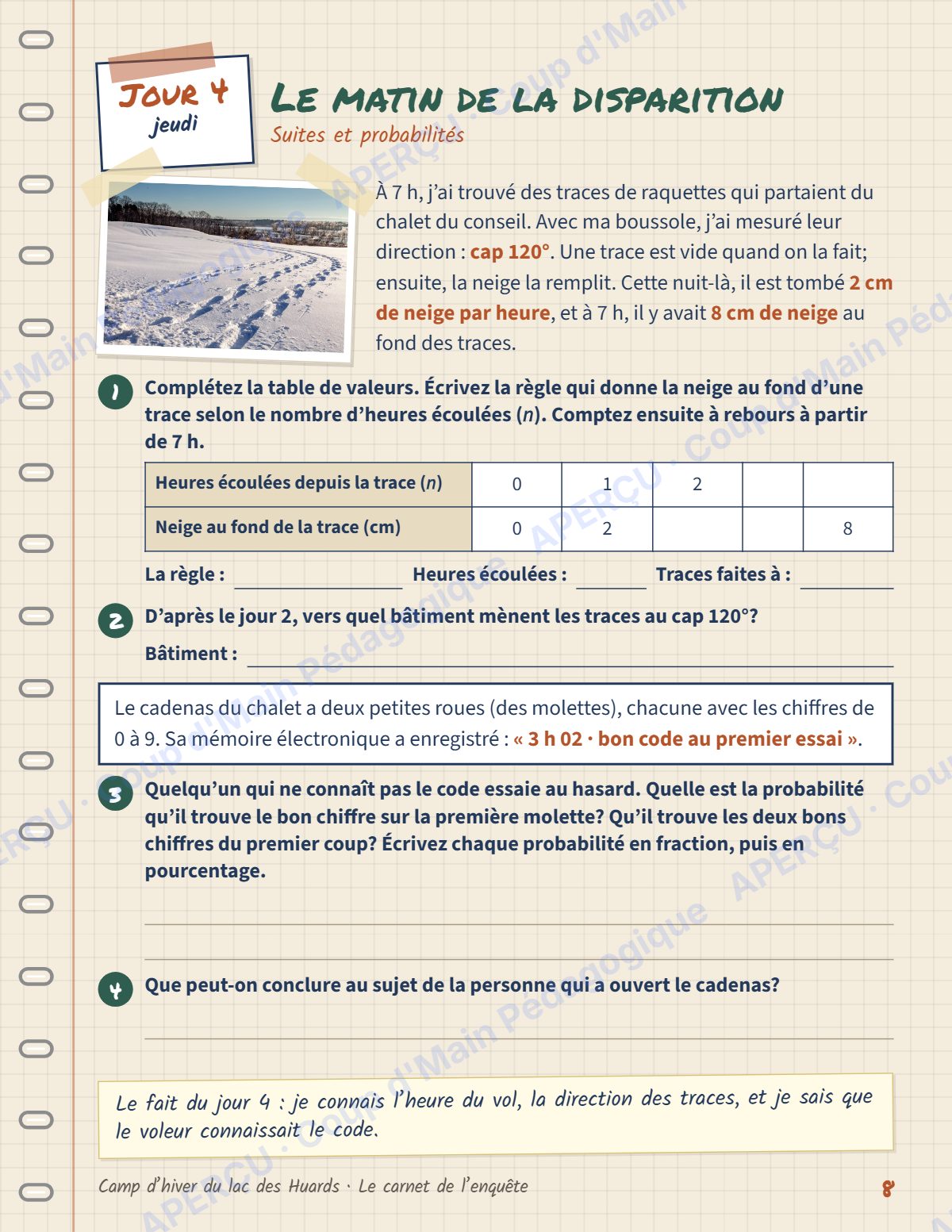 Page 8 — Enquête mathématique — 6e année, le lac des Huards