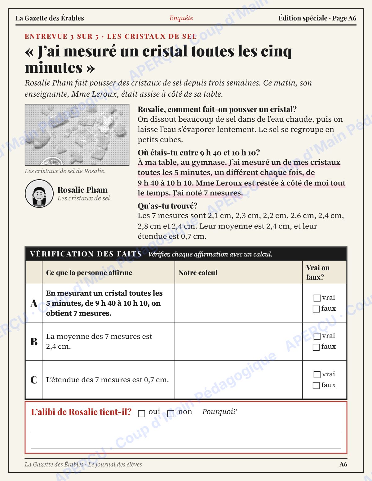 Page 6 — Enquête mathématique — 6e année, l'expo-sciences sabotée