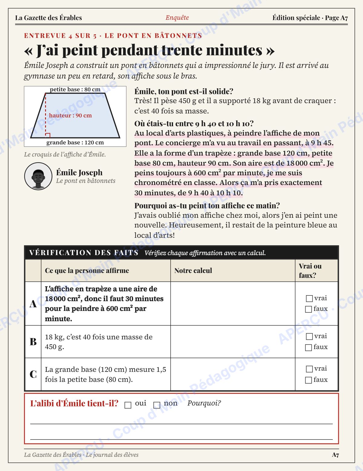 Page 7 — Enquête mathématique — 6e année, l'expo-sciences sabotée