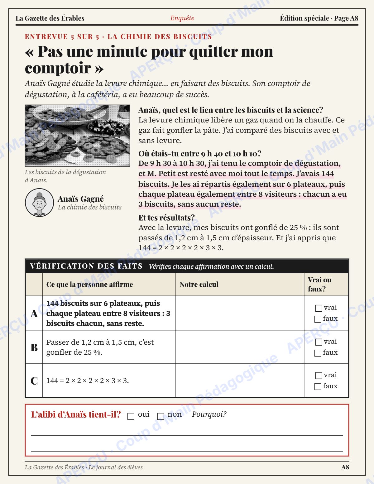 Page 8 — Enquête mathématique — 6e année, l'expo-sciences sabotée