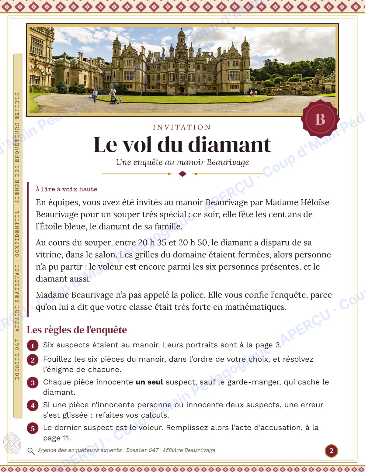 Page 2 — Enquête mathématique — 6e année, le diamant