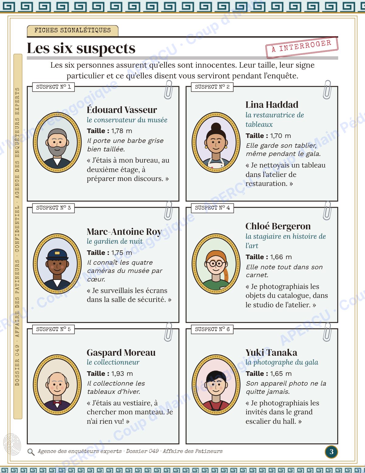 Page 3 — Enquête mathématique — 7e-8e année, le musée
