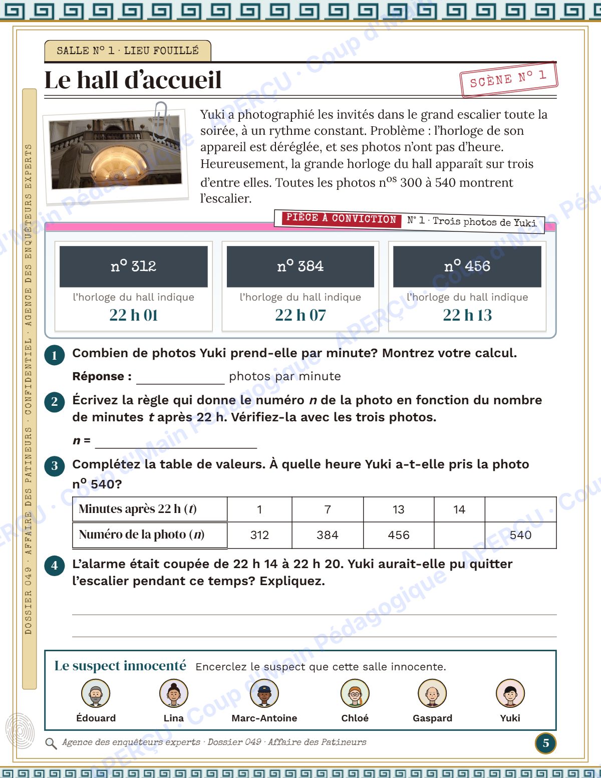 Page 5 — Enquête mathématique — 7e-8e année, le musée