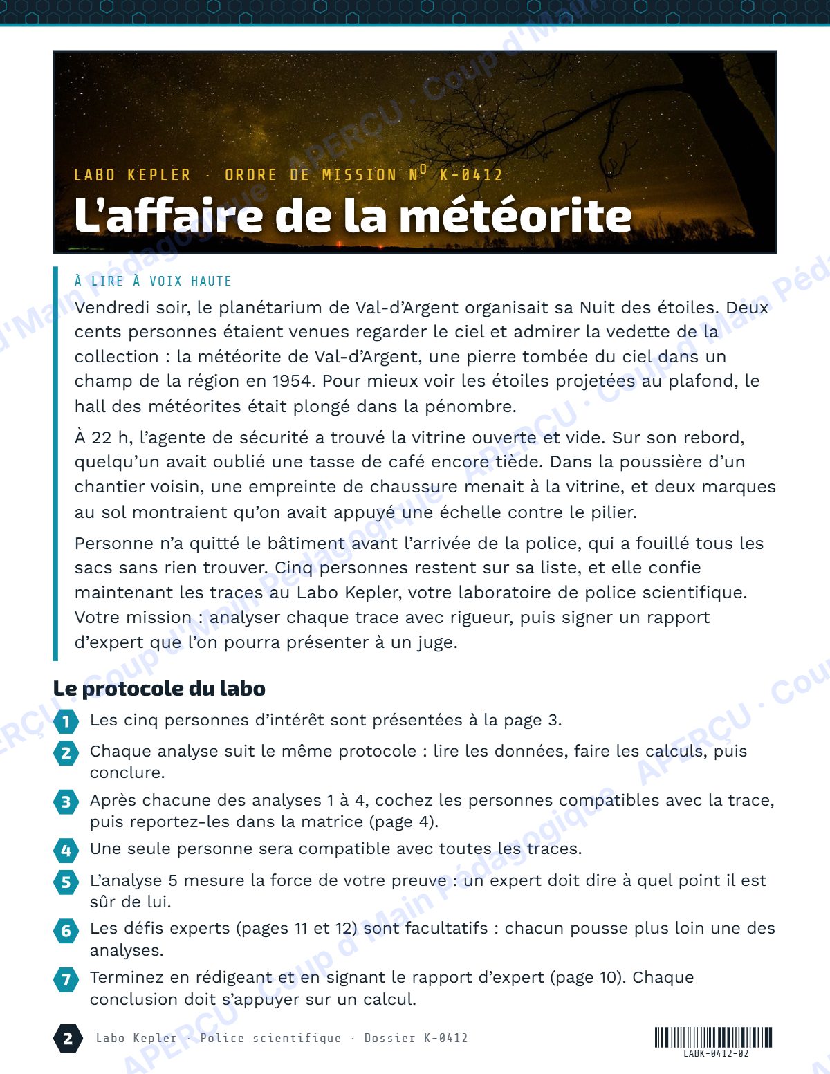 Page 2 — Enquête mathématique — 7e-8e année, Labo Kepler