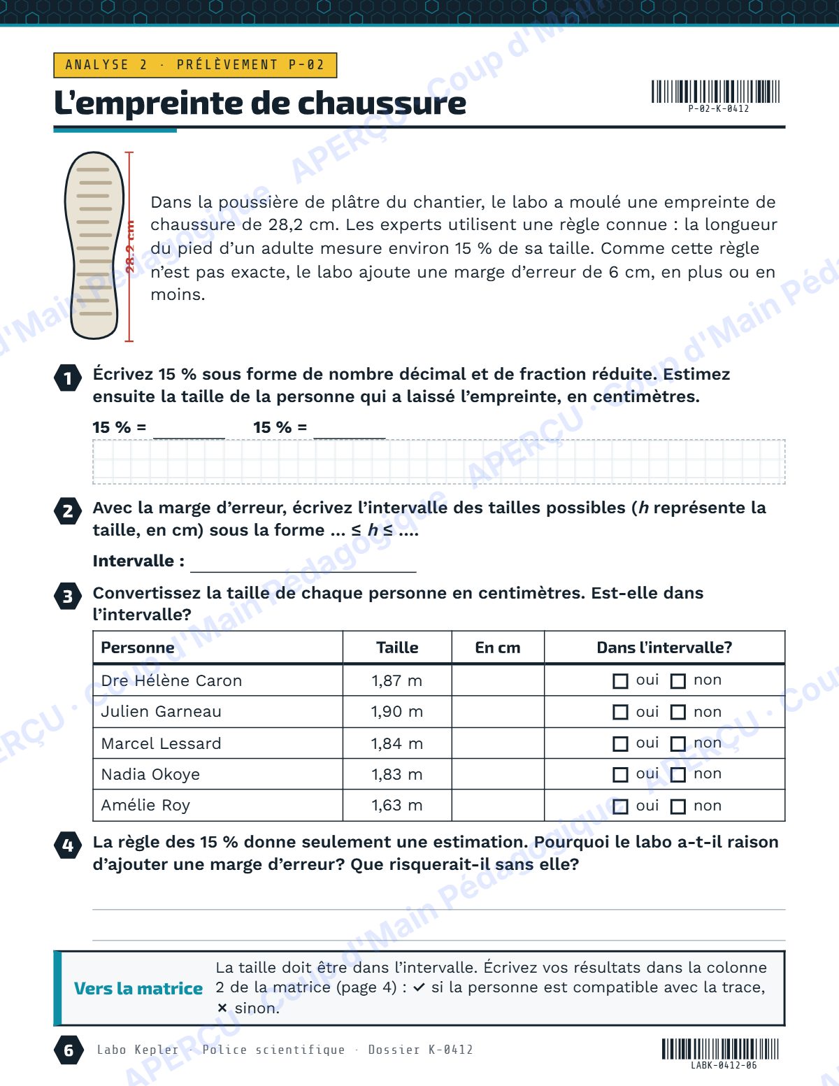 Page 6 — Enquête mathématique — 7e-8e année, Labo Kepler