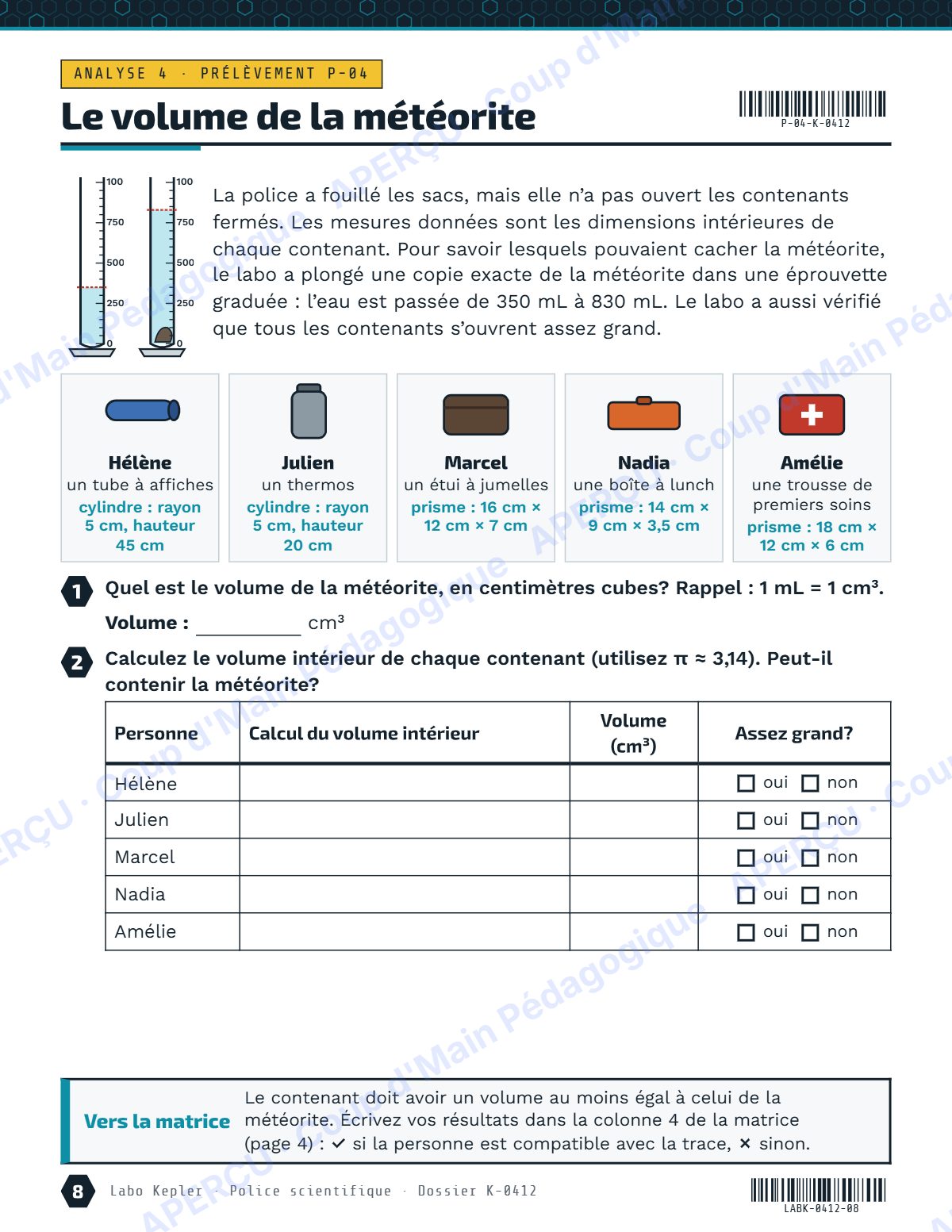 Page 8 — Enquête mathématique — 7e-8e année, Labo Kepler