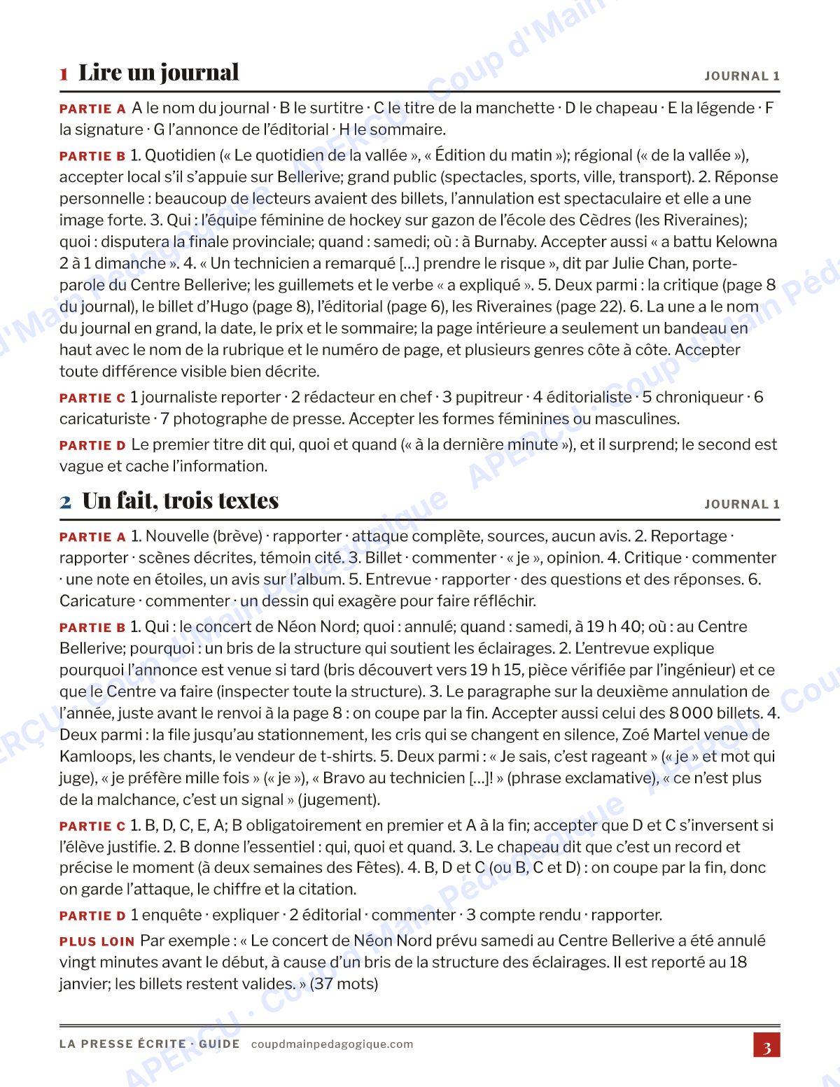 Page 3 — La presse écrite — 11e-12e année, cahier autonome