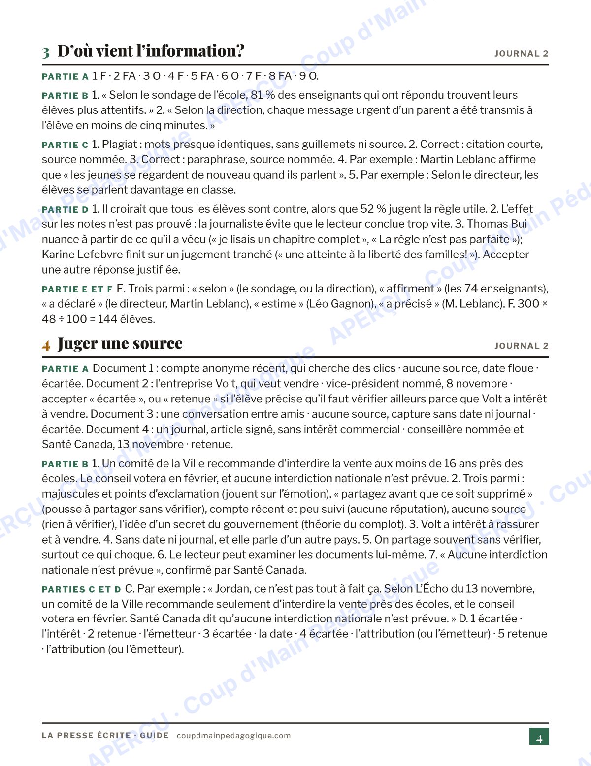 Page 4 — La presse écrite — 11e-12e année, cahier autonome