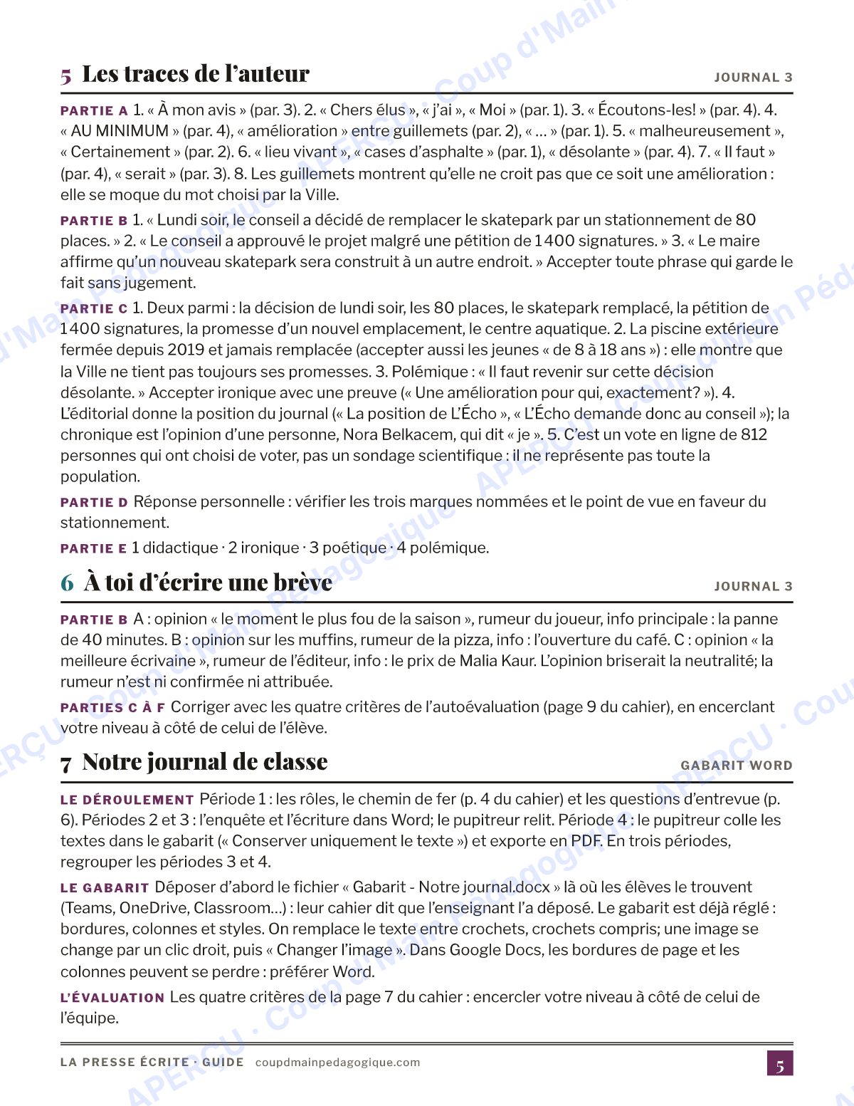 Page 5 — La presse écrite — 11e-12e année, cahier autonome