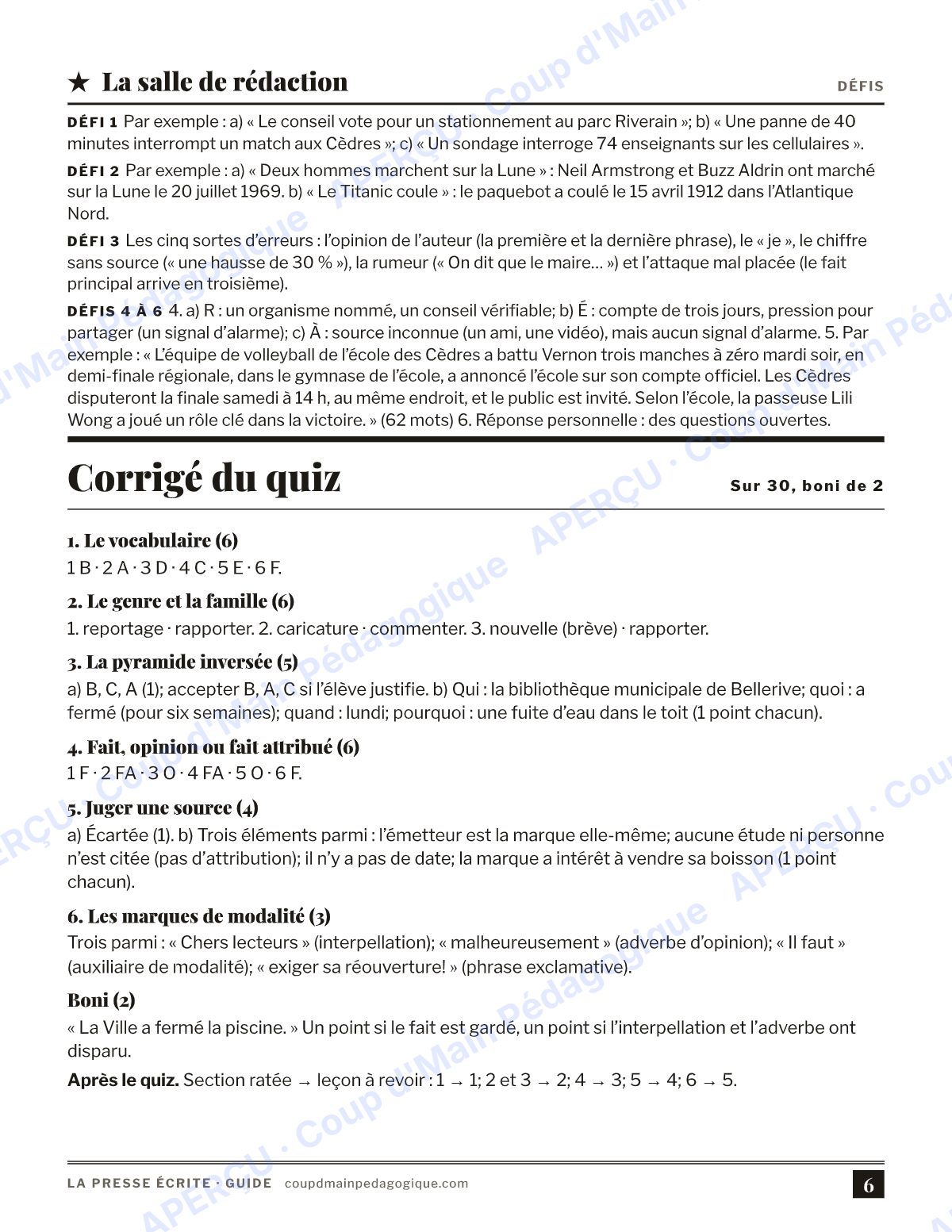 Page 6 — La presse écrite — 11e-12e année, cahier autonome