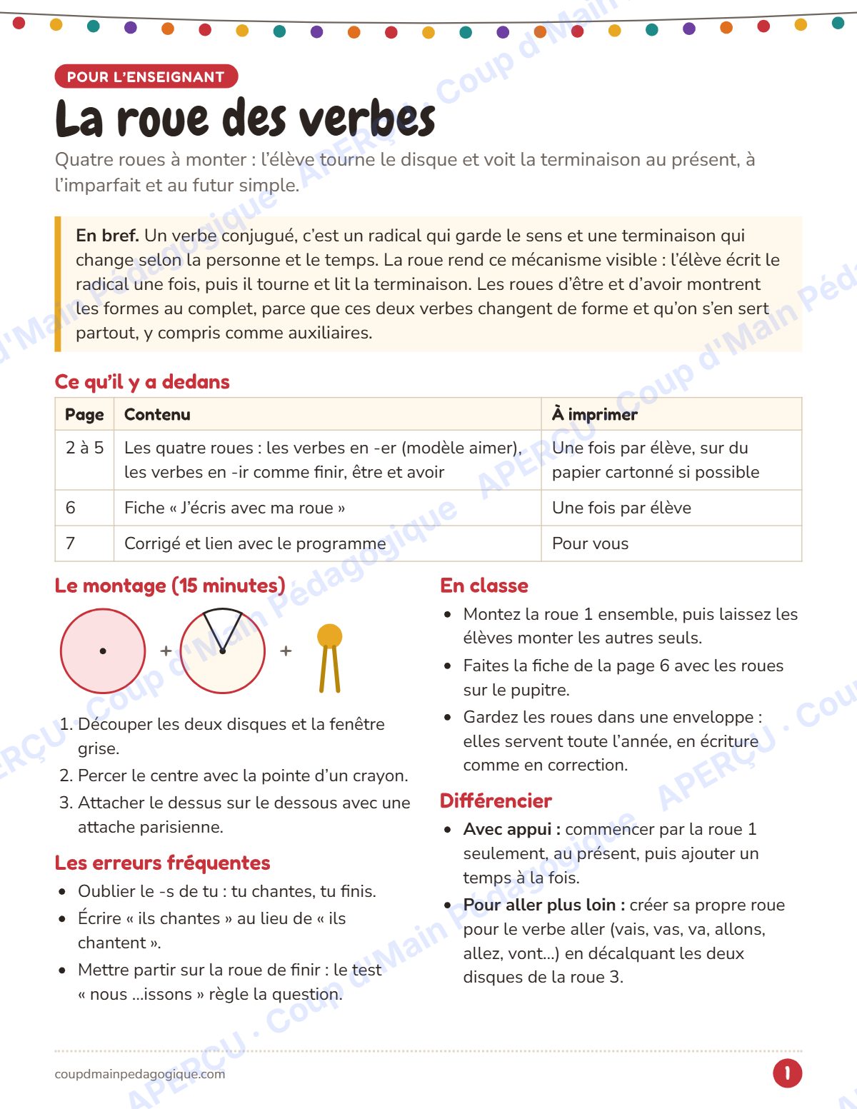 Page 1 — La roue des verbes — 4e-6e année, conjugaison