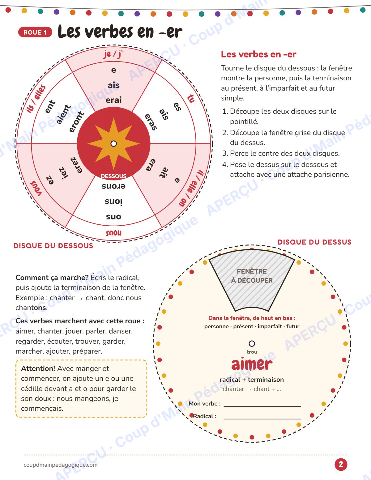 Page 2 — La roue des verbes — 4e-6e année, conjugaison