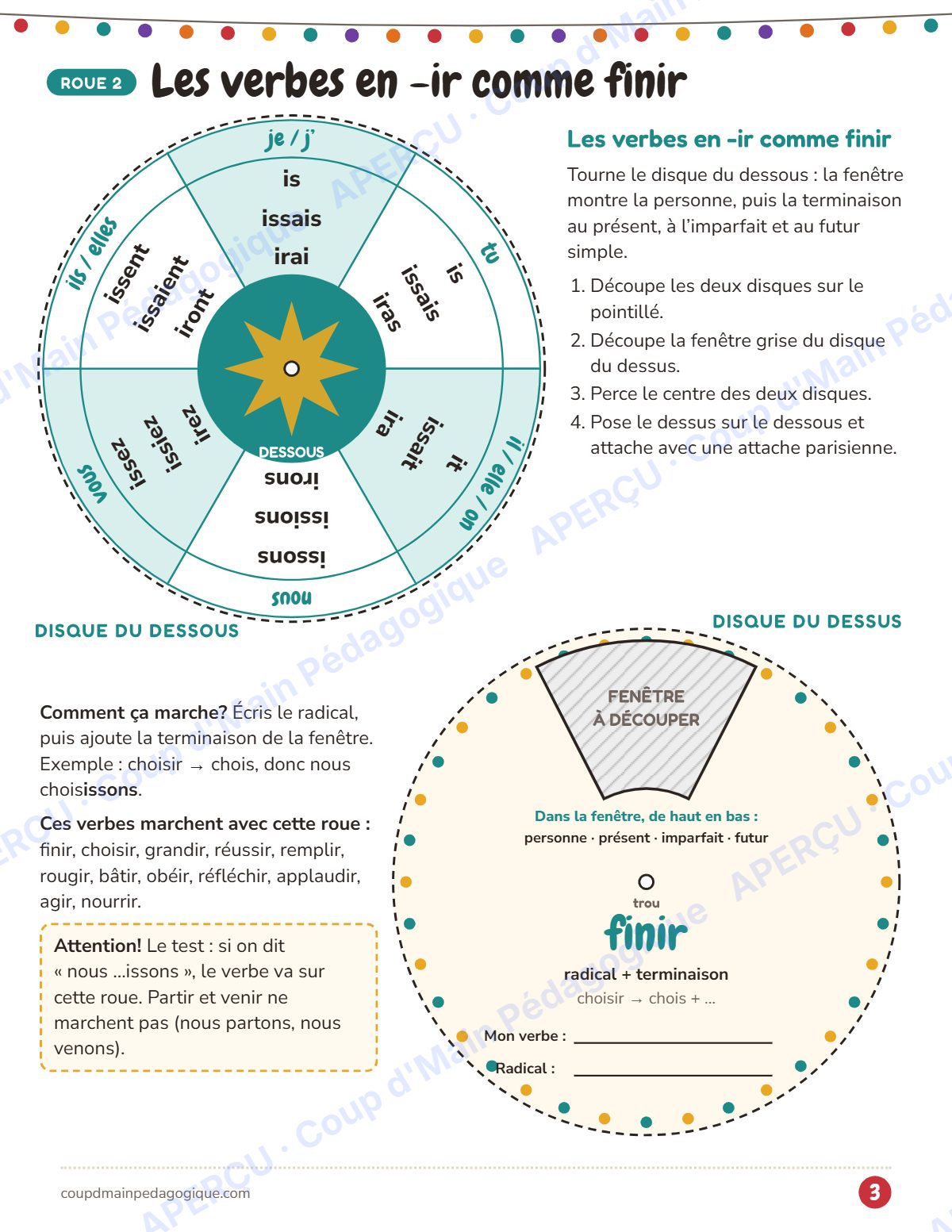 Page 3 — La roue des verbes — 4e-6e année, conjugaison