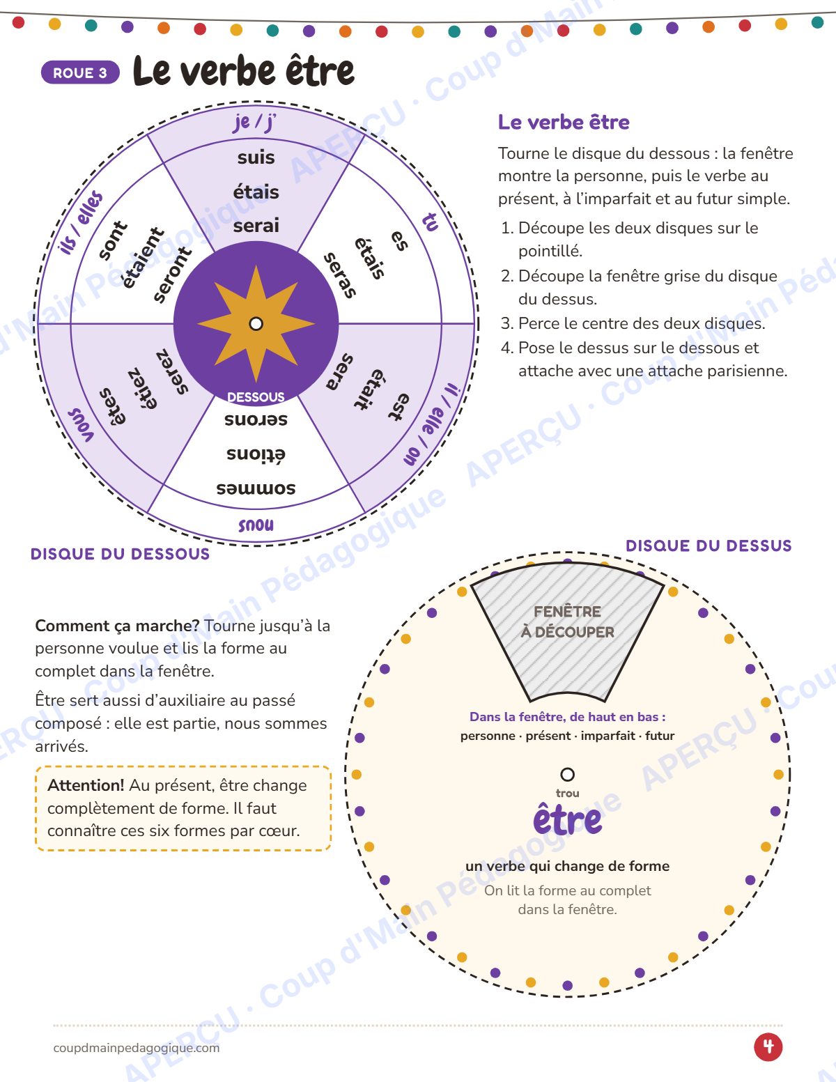 Page 4 — La roue des verbes — 4e-6e année, conjugaison