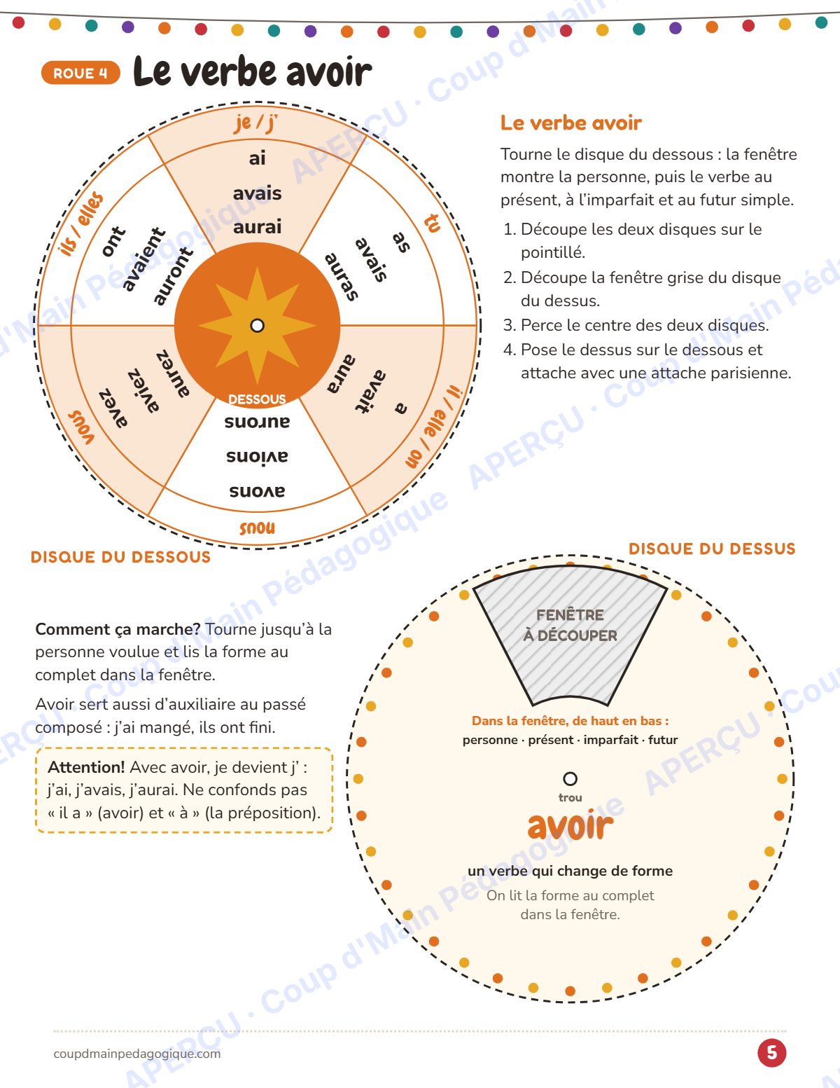 Page 5 — La roue des verbes — 4e-6e année, conjugaison