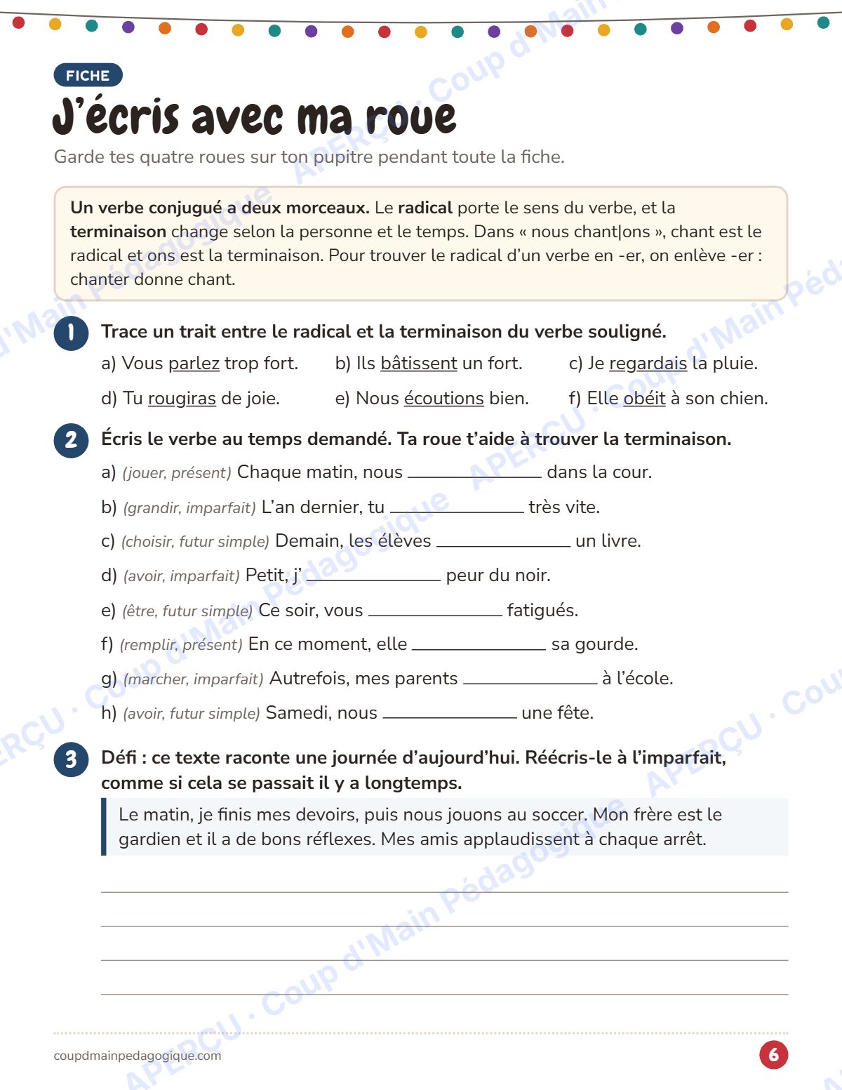 Page 6 — La roue des verbes — 4e-6e année, conjugaison