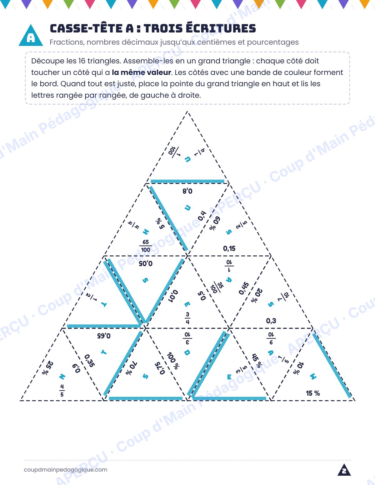 Page 2 — Casse-tête des équivalences — 5e-6e année, fractions