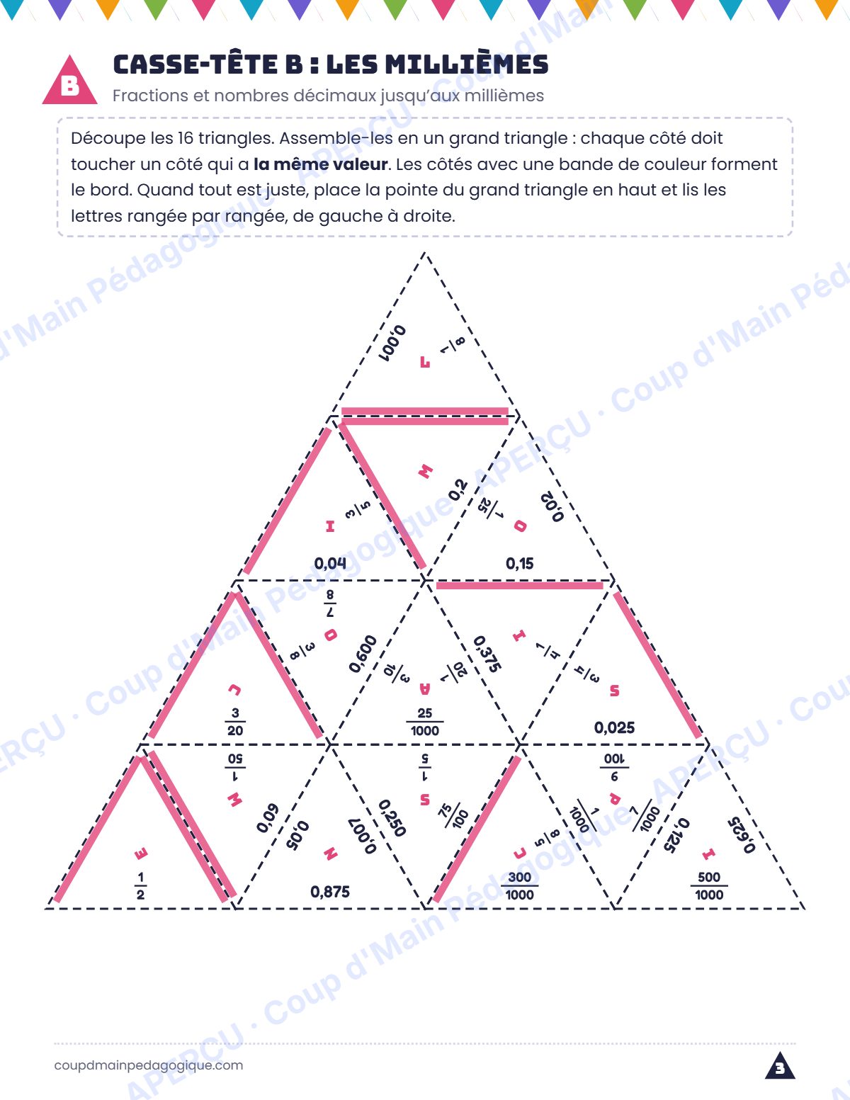 Page 3 — Casse-tête des équivalences — 5e-6e année, fractions