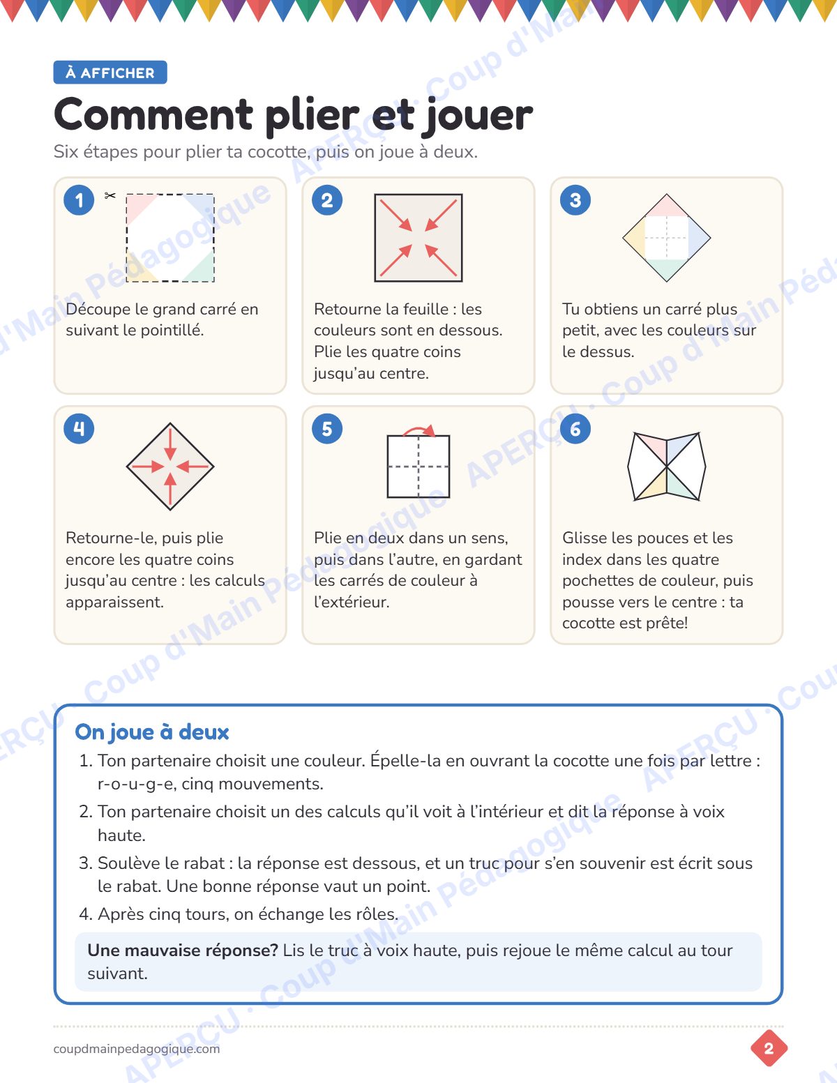 Page 2 — Cocottes de multiplication — 3e-5e année, jeux
