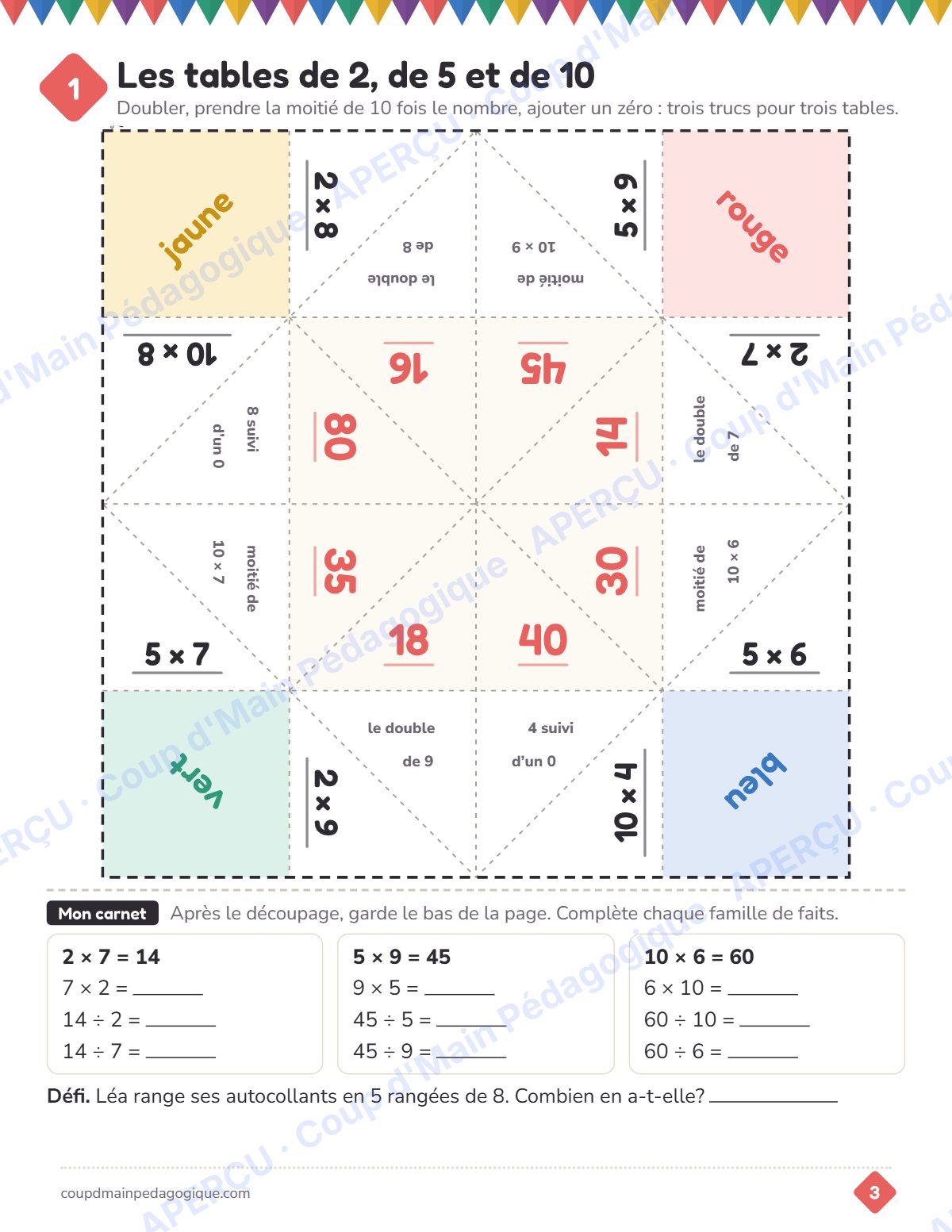 Page 3 — Cocottes de multiplication — 3e-5e année, jeux
