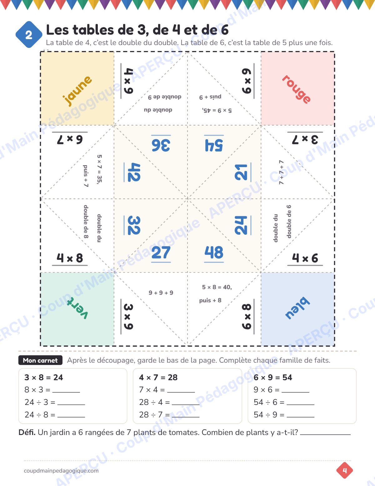 Page 4 — Cocottes de multiplication — 3e-5e année, jeux