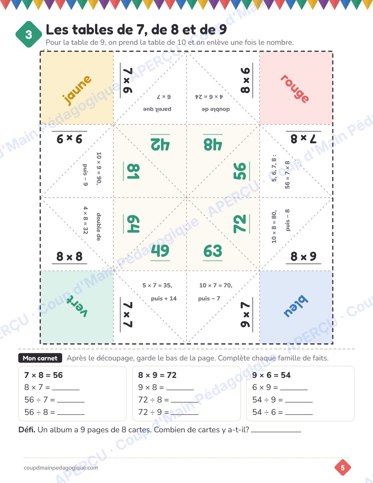 Page 5 — Cocottes de multiplication — 3e-5e année, jeux
