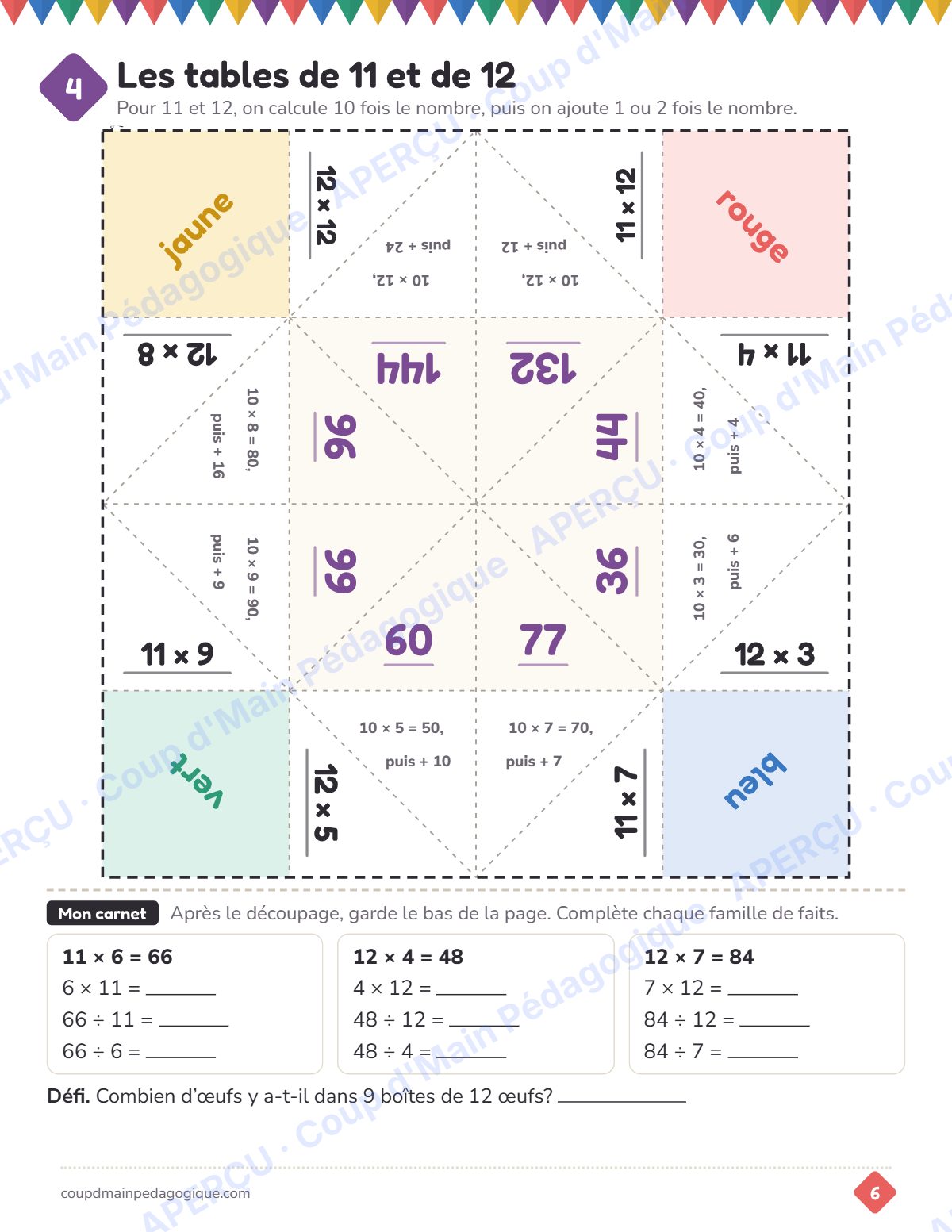 Page 6 — Cocottes de multiplication — 3e-5e année, jeux