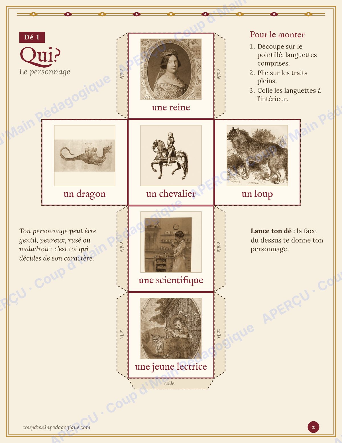Page 2 — Dés Qui? Où? Oh non! — 3e-6e année, écrire un récit