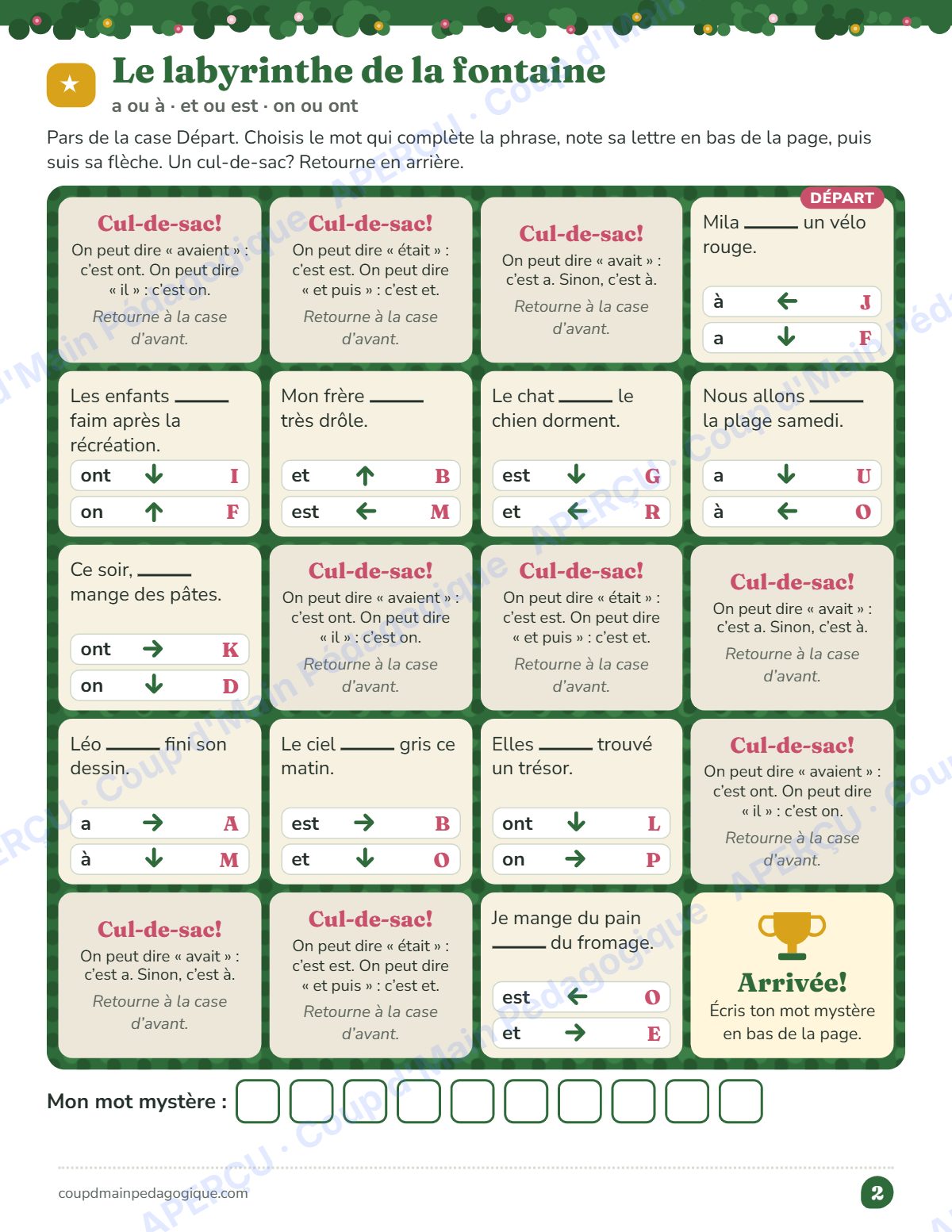 Page 2 — Labyrinthes des homophones — 3e-5e année, jeux
