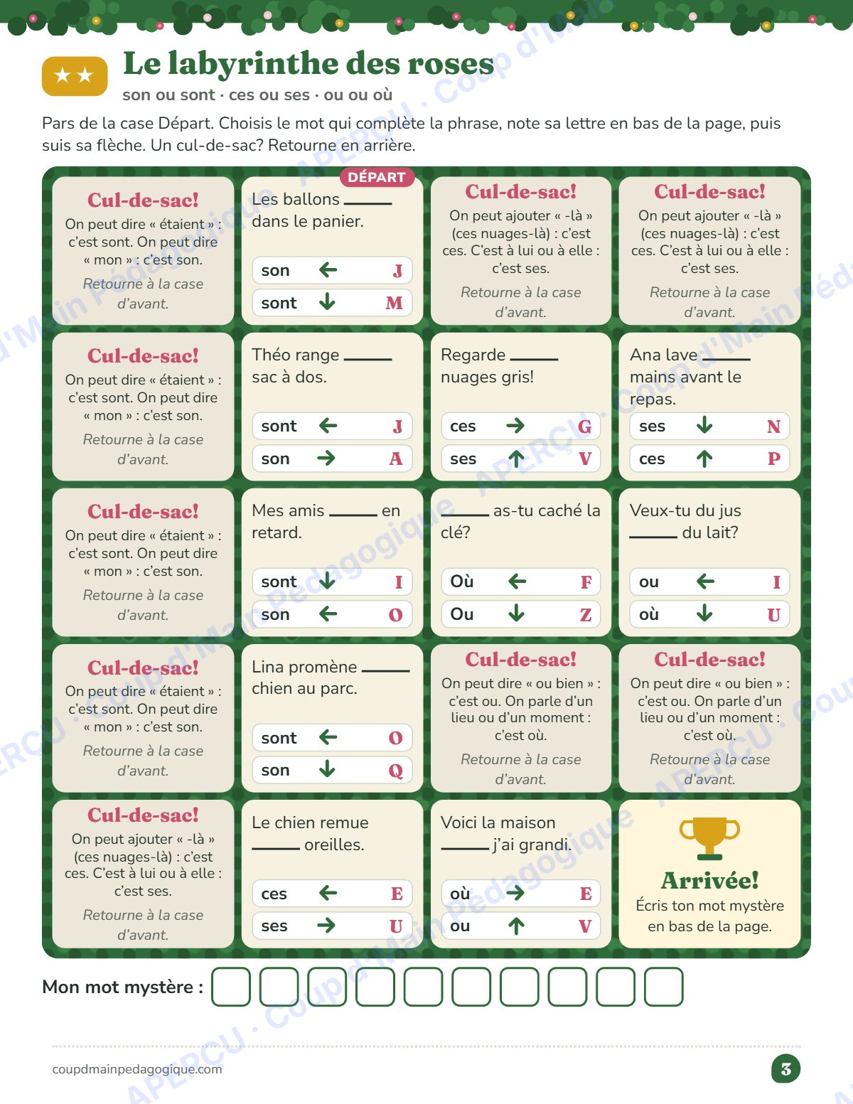 Page 3 — Labyrinthes des homophones — 3e-5e année, jeux