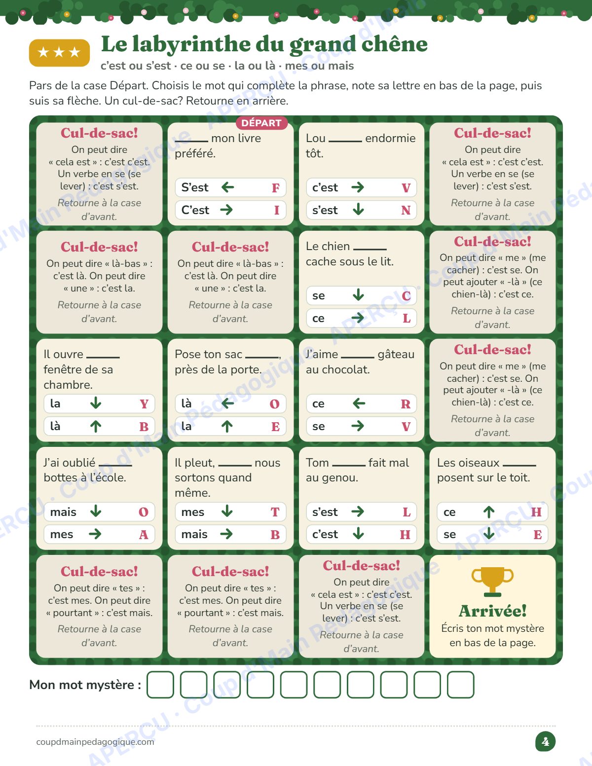 Page 4 — Labyrinthes des homophones — 3e-5e année, jeux