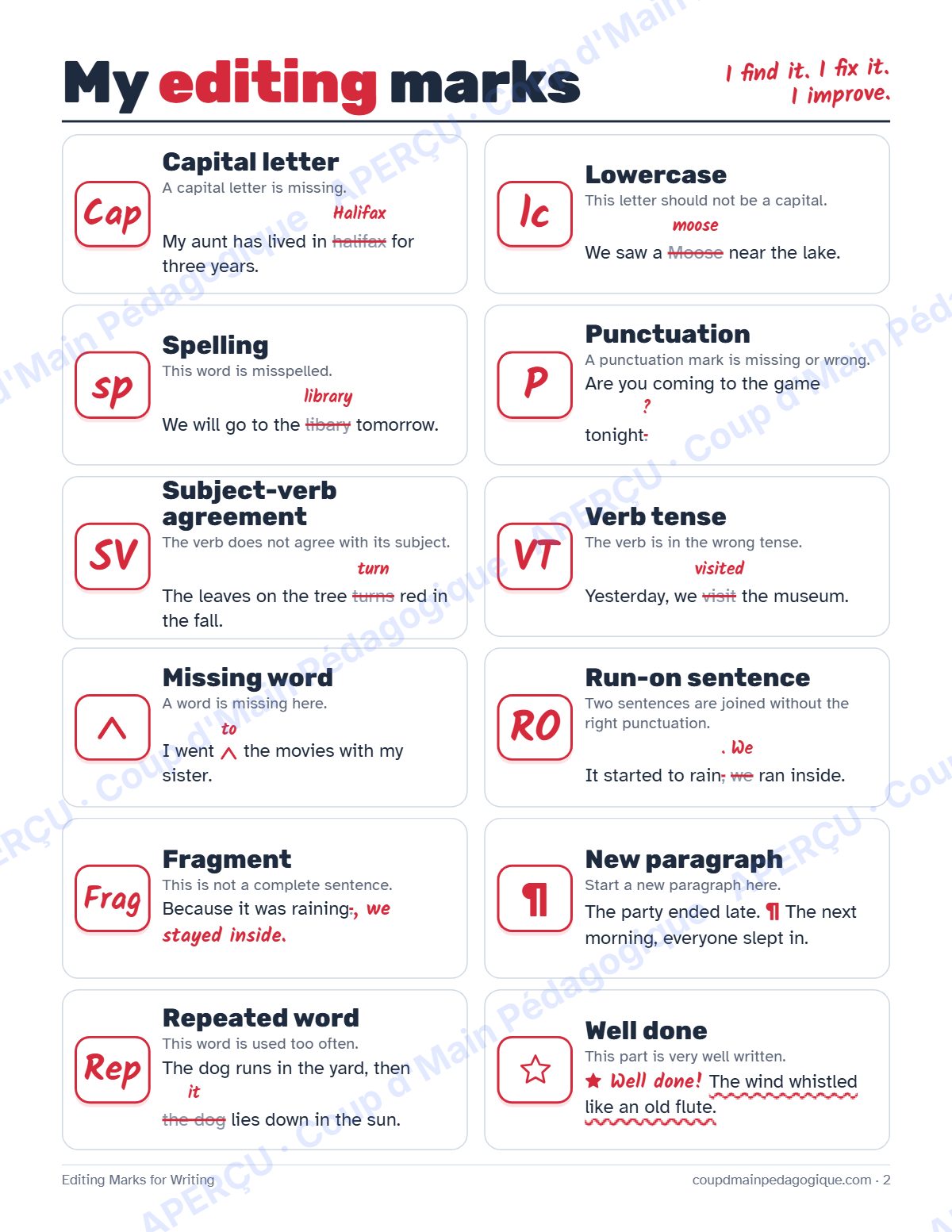 Page 2 — Marques de correction (anglais) — gratuit