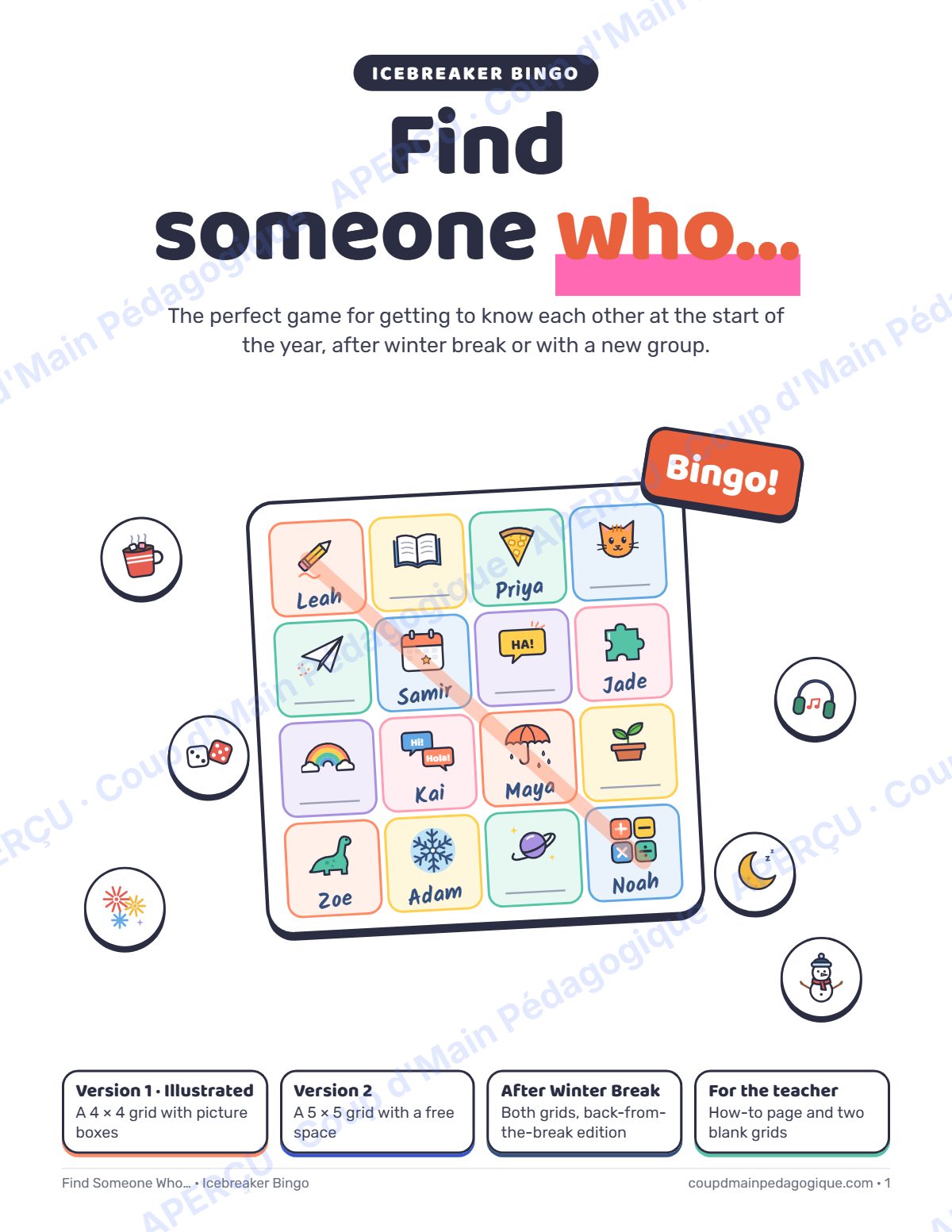 Page 1 — Bingo « Find Someone Who » (anglais) — gratuit