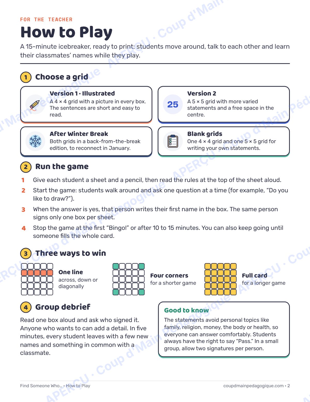 Page 2 — Bingo « Find Someone Who » (anglais) — gratuit