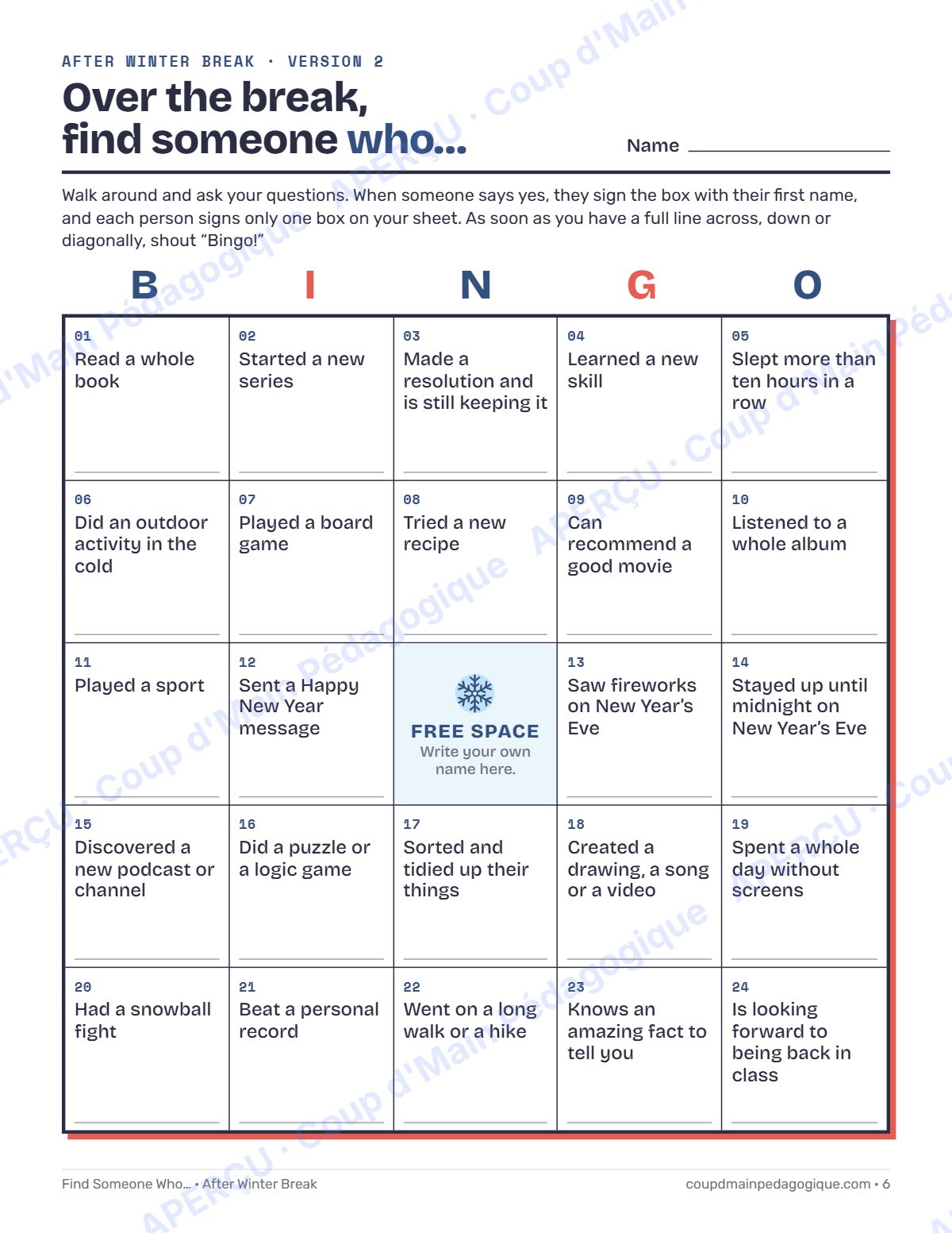 Page 6 — Bingo « Find Someone Who » (anglais) — gratuit