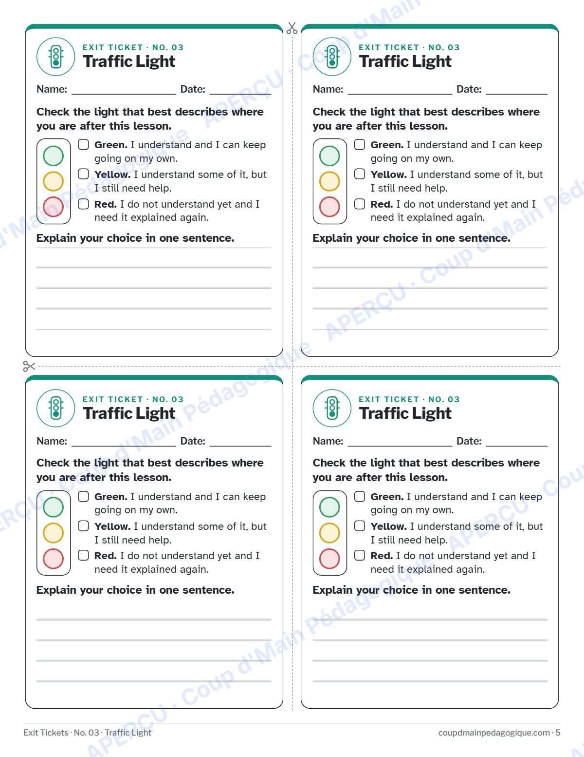 Page 5 — Billets de sortie (anglais) — gratuit