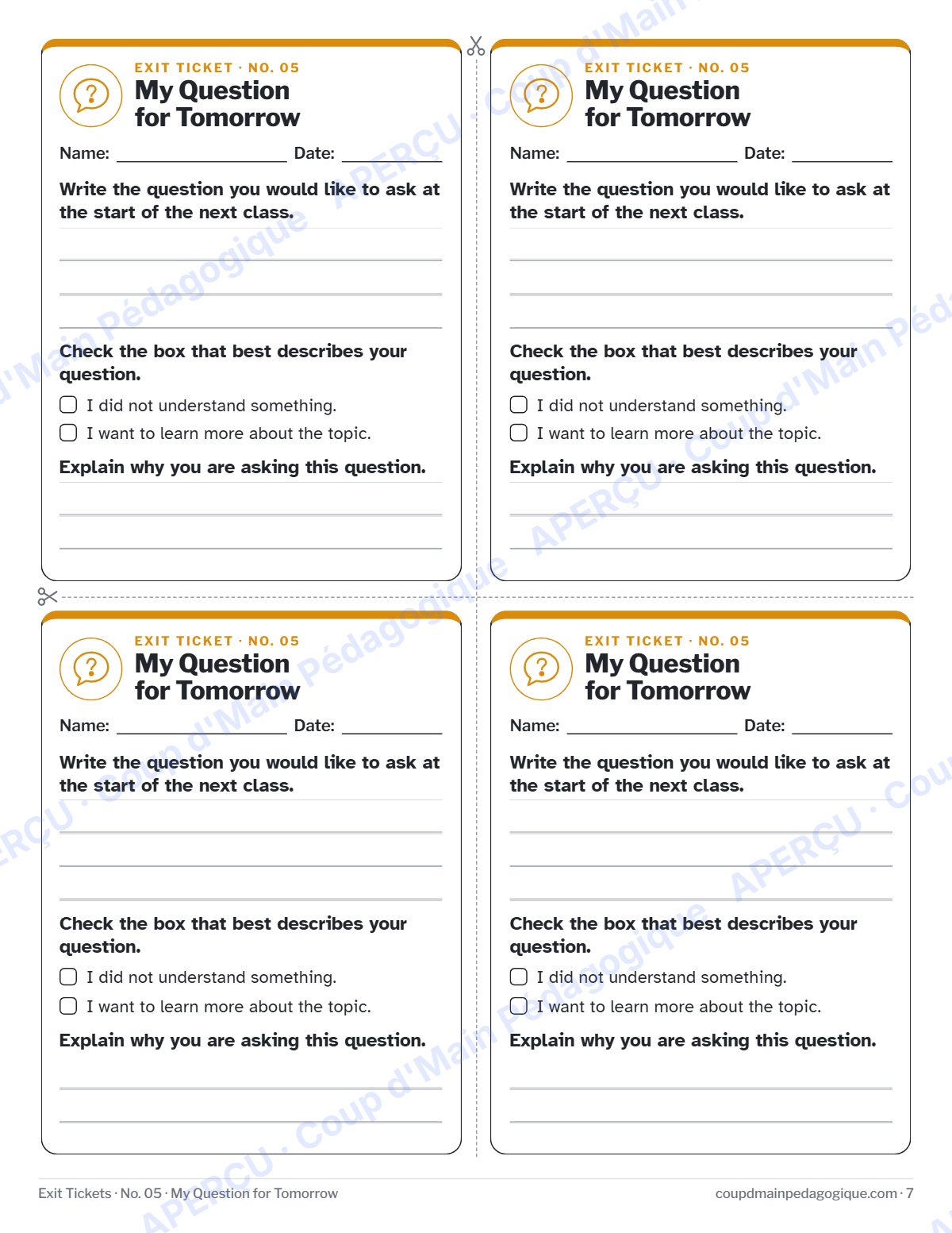 Page 7 — Billets de sortie (anglais) — gratuit