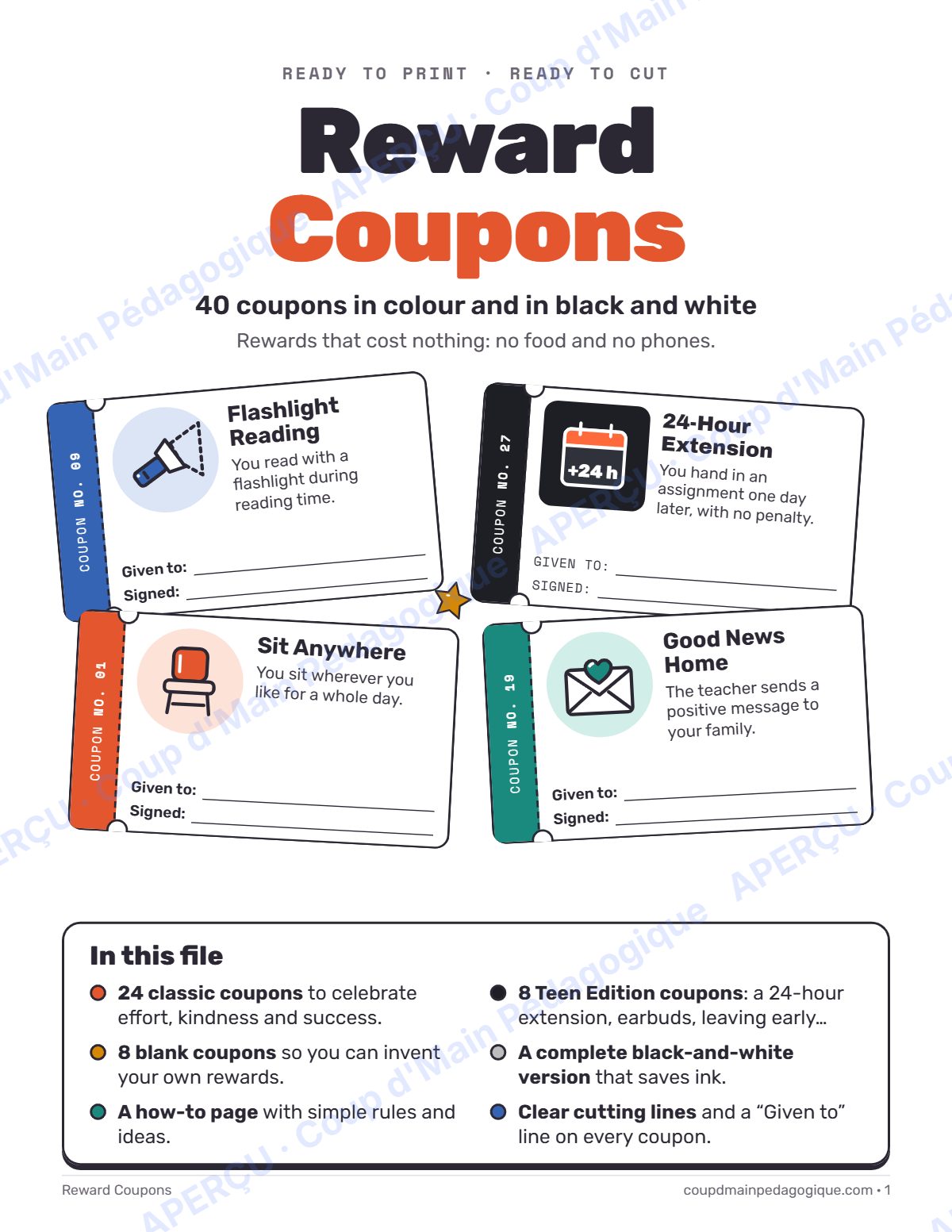 Page 1 — Coupons de récompense (anglais) — gratuit