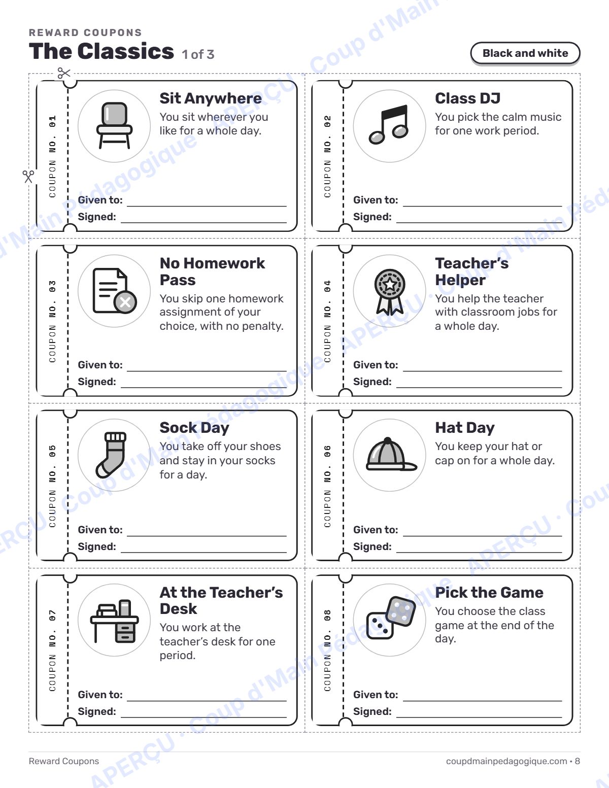 Page 8 — Coupons de récompense (anglais) — gratuit