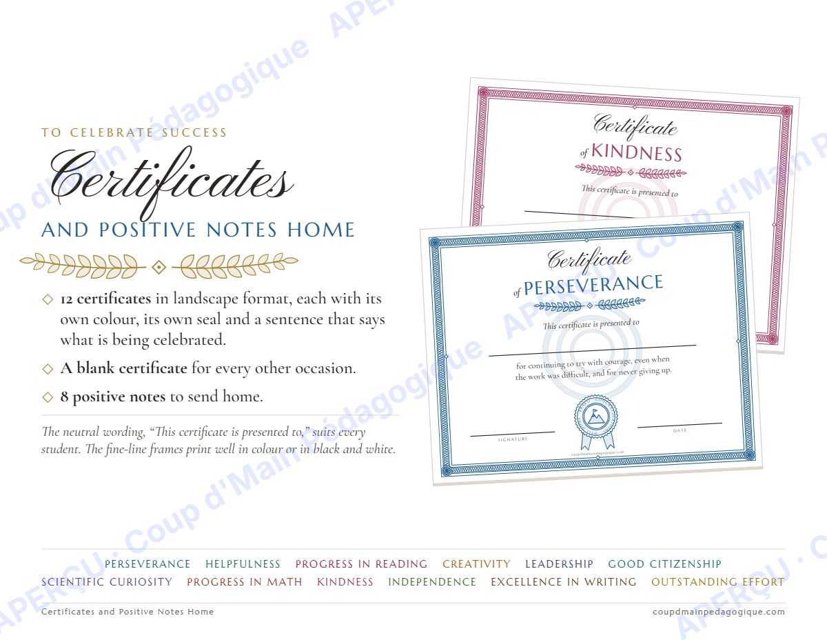 Page 1 — Certificats et mots positifs (anglais) — gratuit