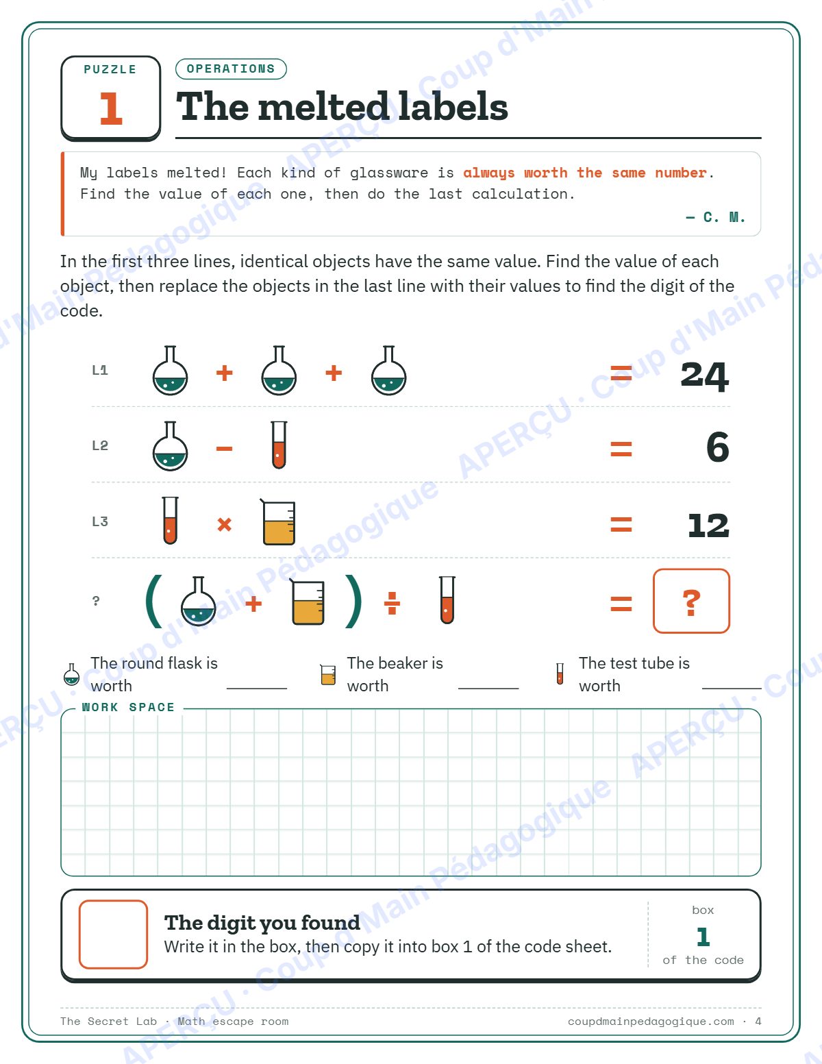 Page 4 — Jeu d'évasion en maths (anglais) — gratuit