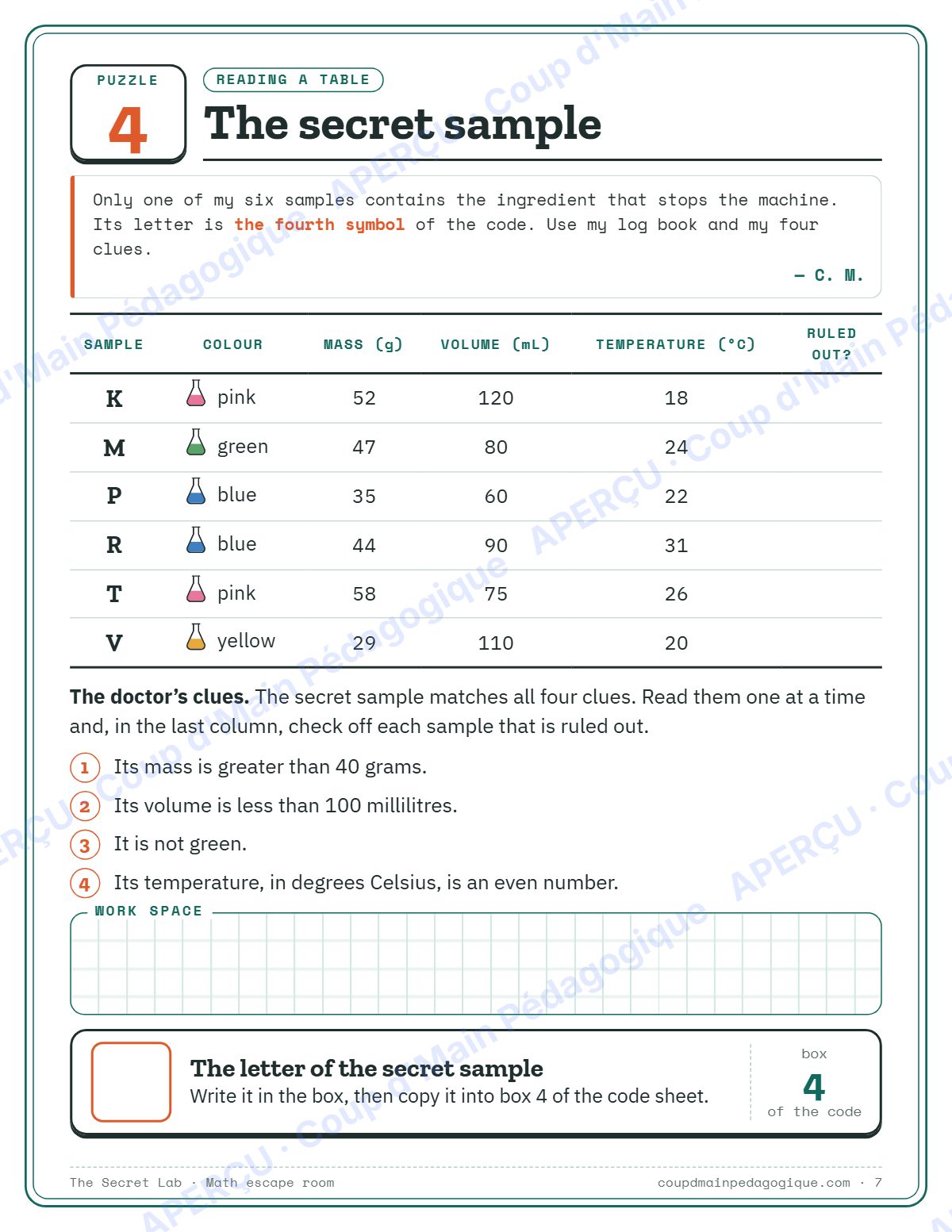 Page 7 — Jeu d'évasion en maths (anglais) — gratuit
